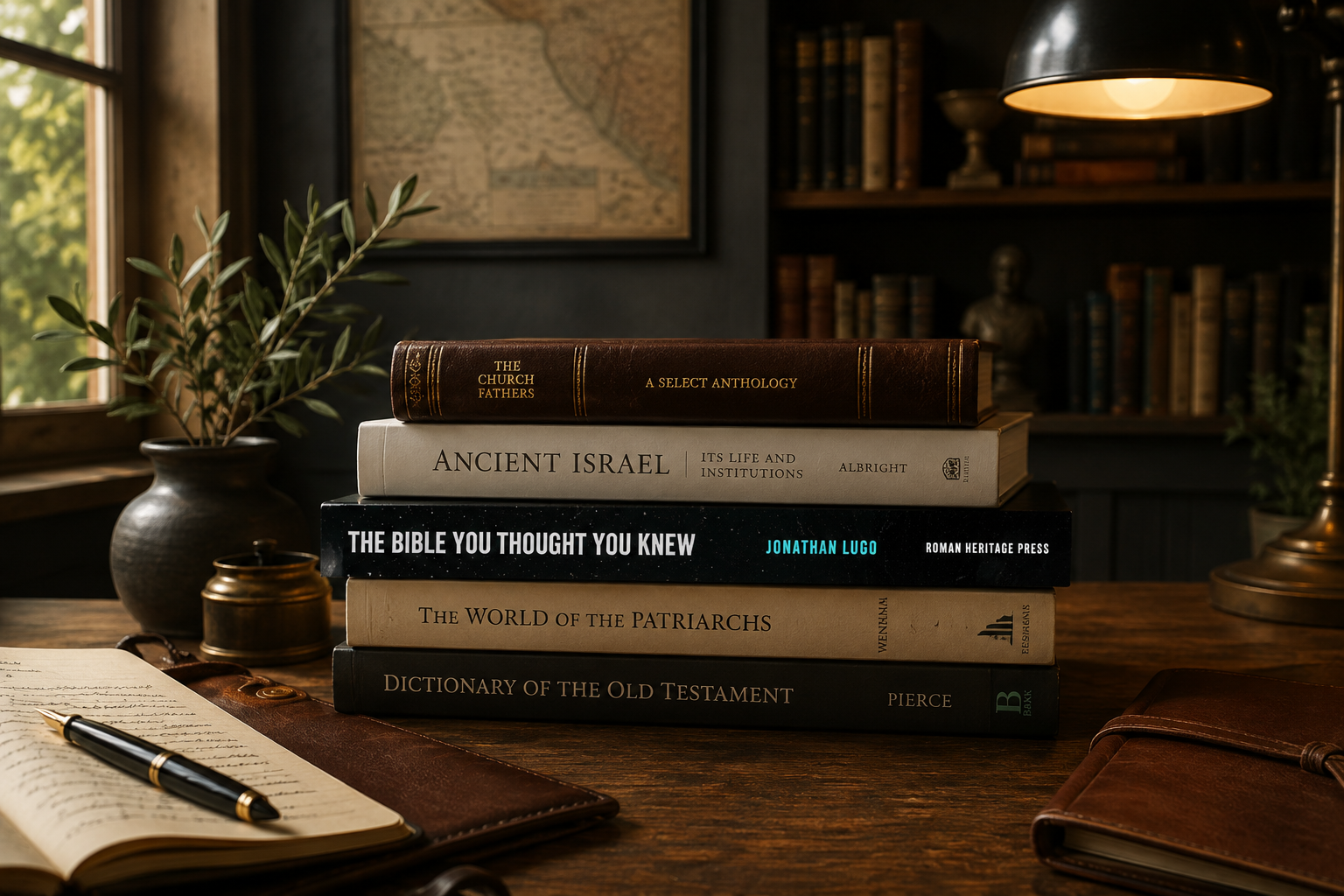 Wooden Desk with Theology Books