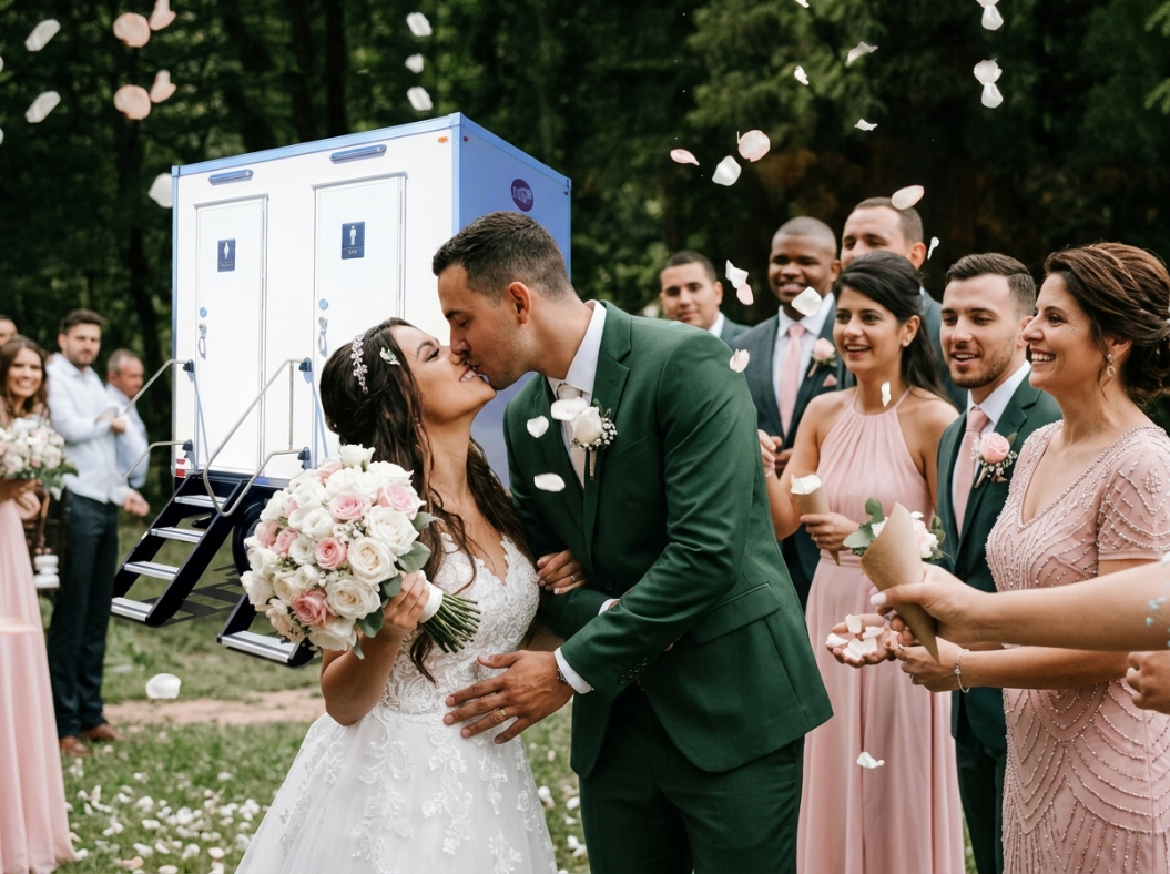 Restroom trailer rental for outdoor wedding in Central PA