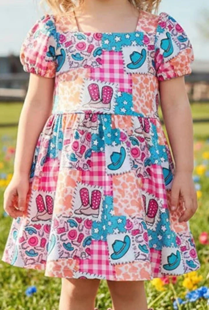 Western Patchwork Adventure Dress for Kids