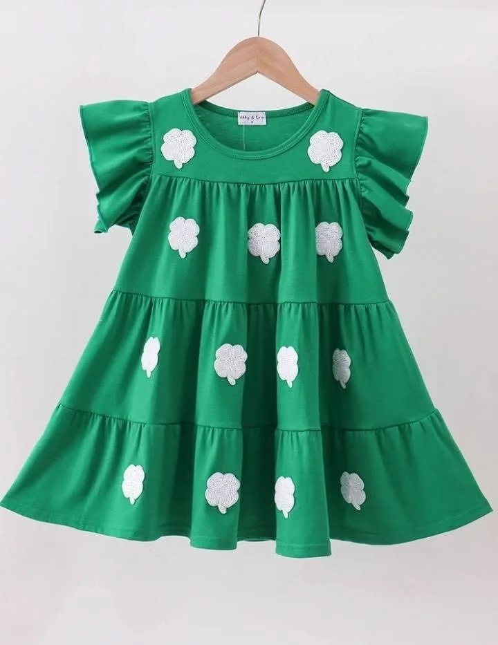 Girls' Charming Green Clover Dress