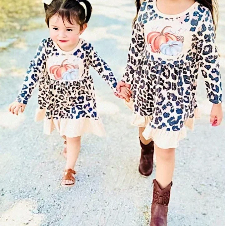 Pumpkin Leopard Print Kids' Dress