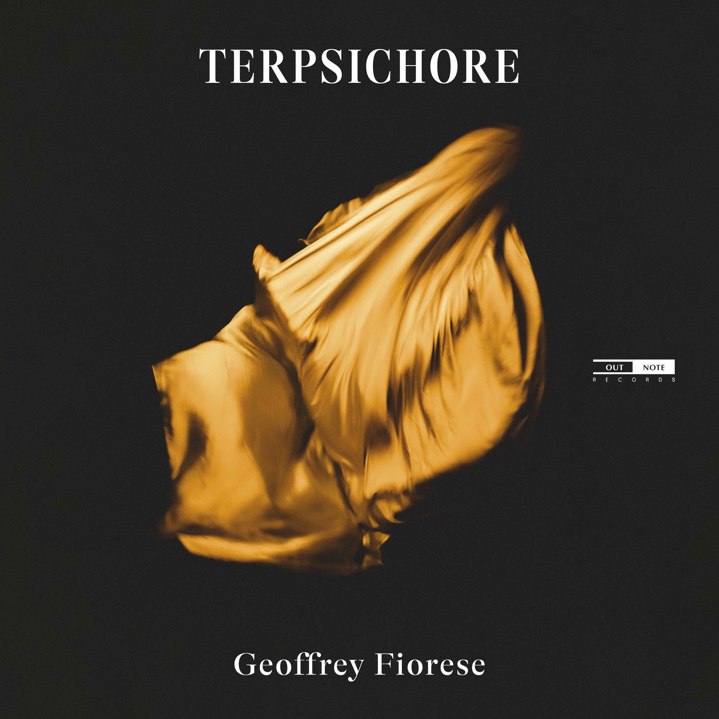 Cover image of a book titled 'Tersichore' by Geoffrey Fiorese, featuring a dark background with a blurry orange and yellow fabric or object.