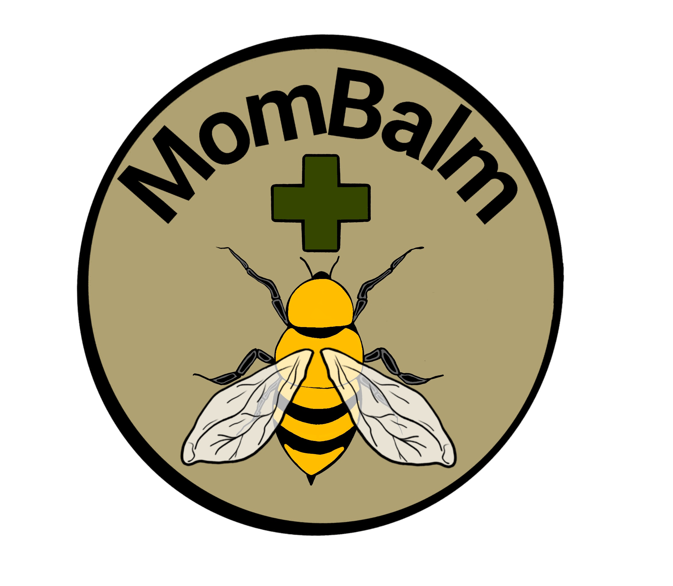 Illustration of a bee hovering in front of a circular sign that reads 'Military and' with a green cross symbol in the center.