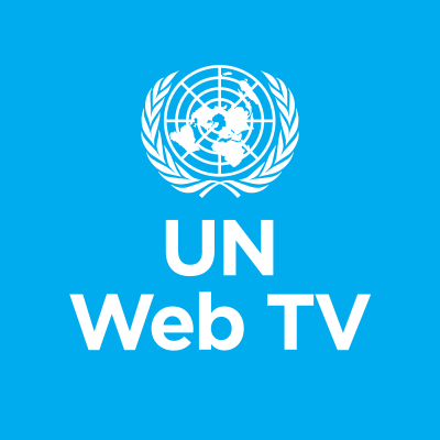 United Nations logo with the text 'UN Web TV' on a blue background.