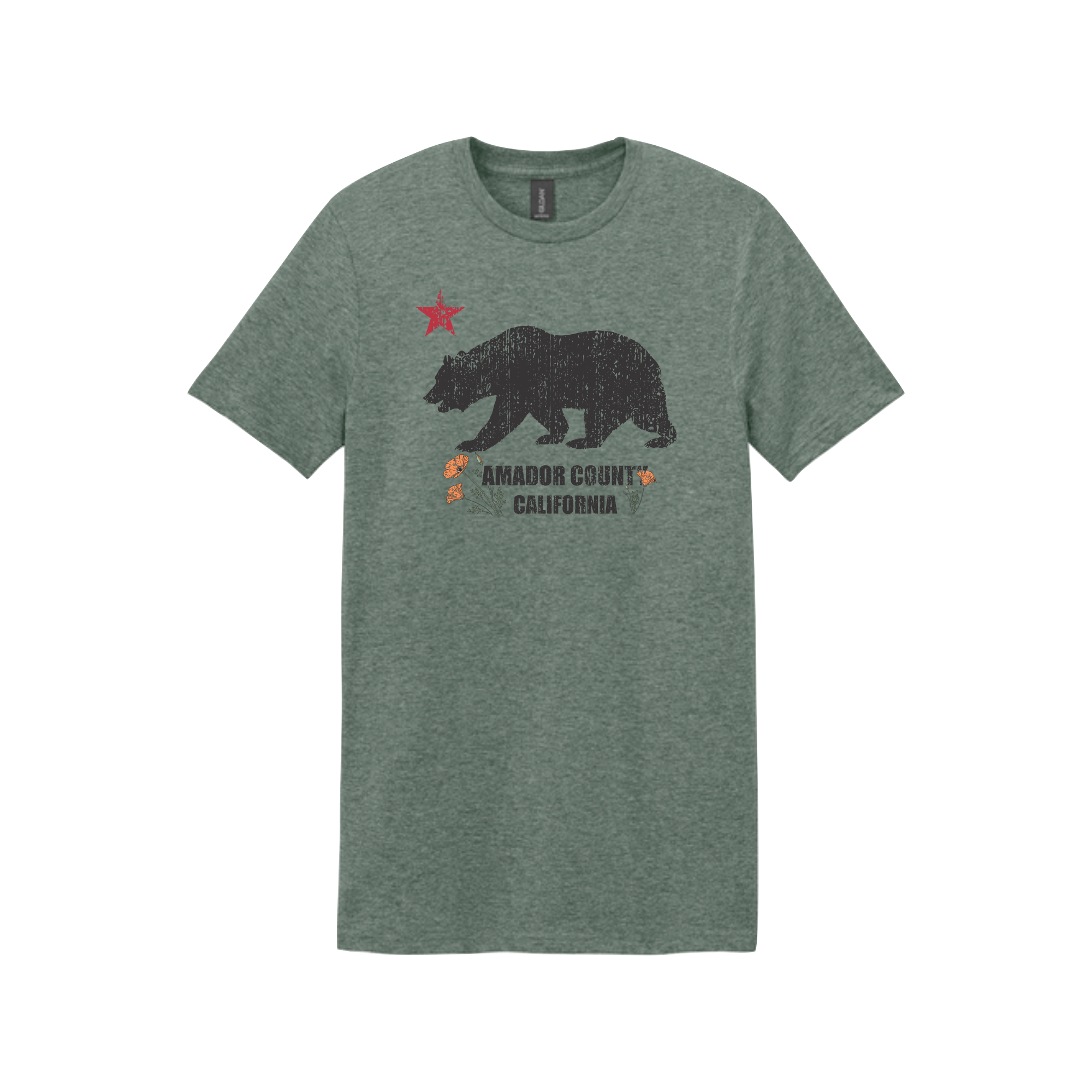 Poppy Bear - Gildan 64000 Heather Military Green.png