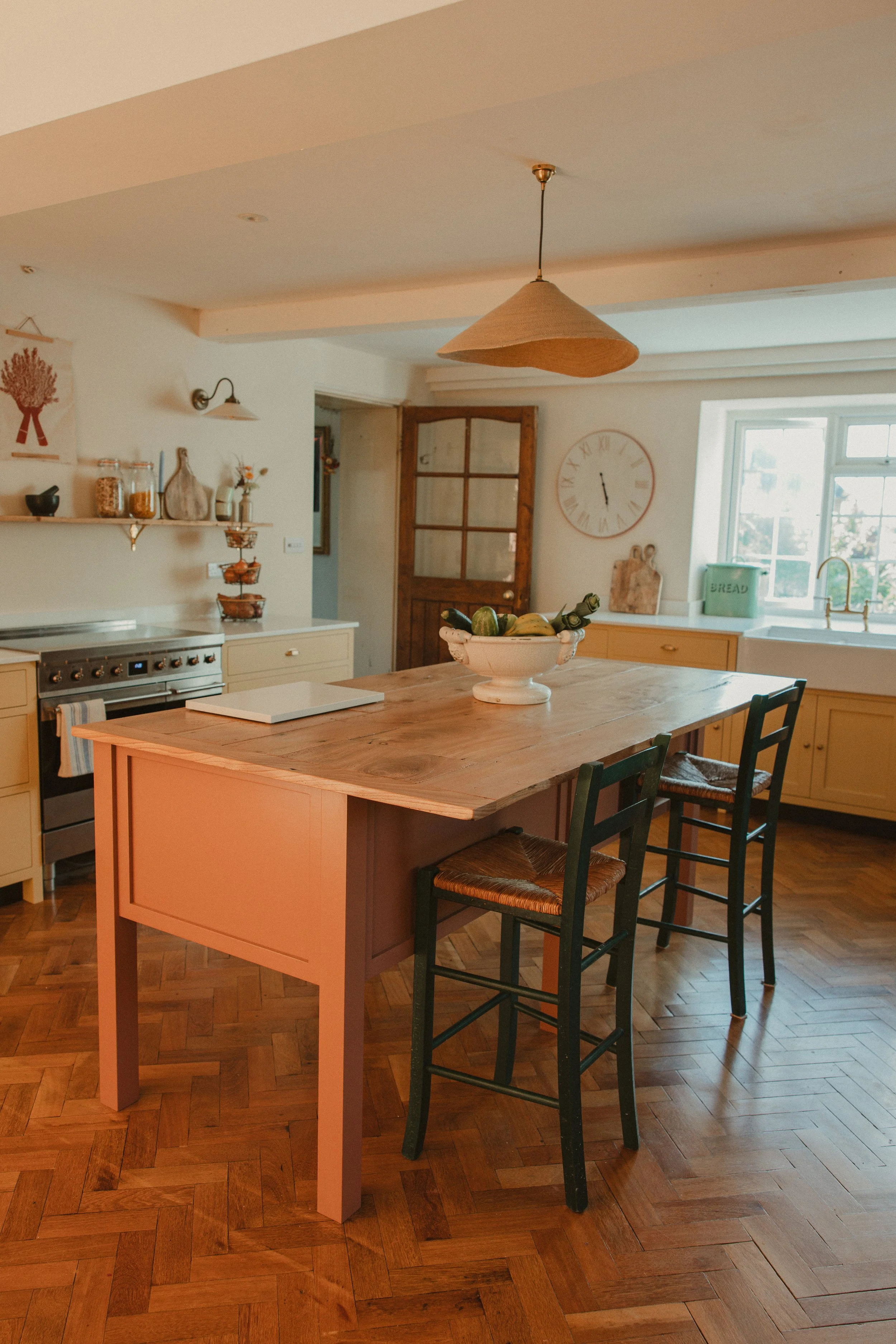 Handpainted island, elm wooden worktop