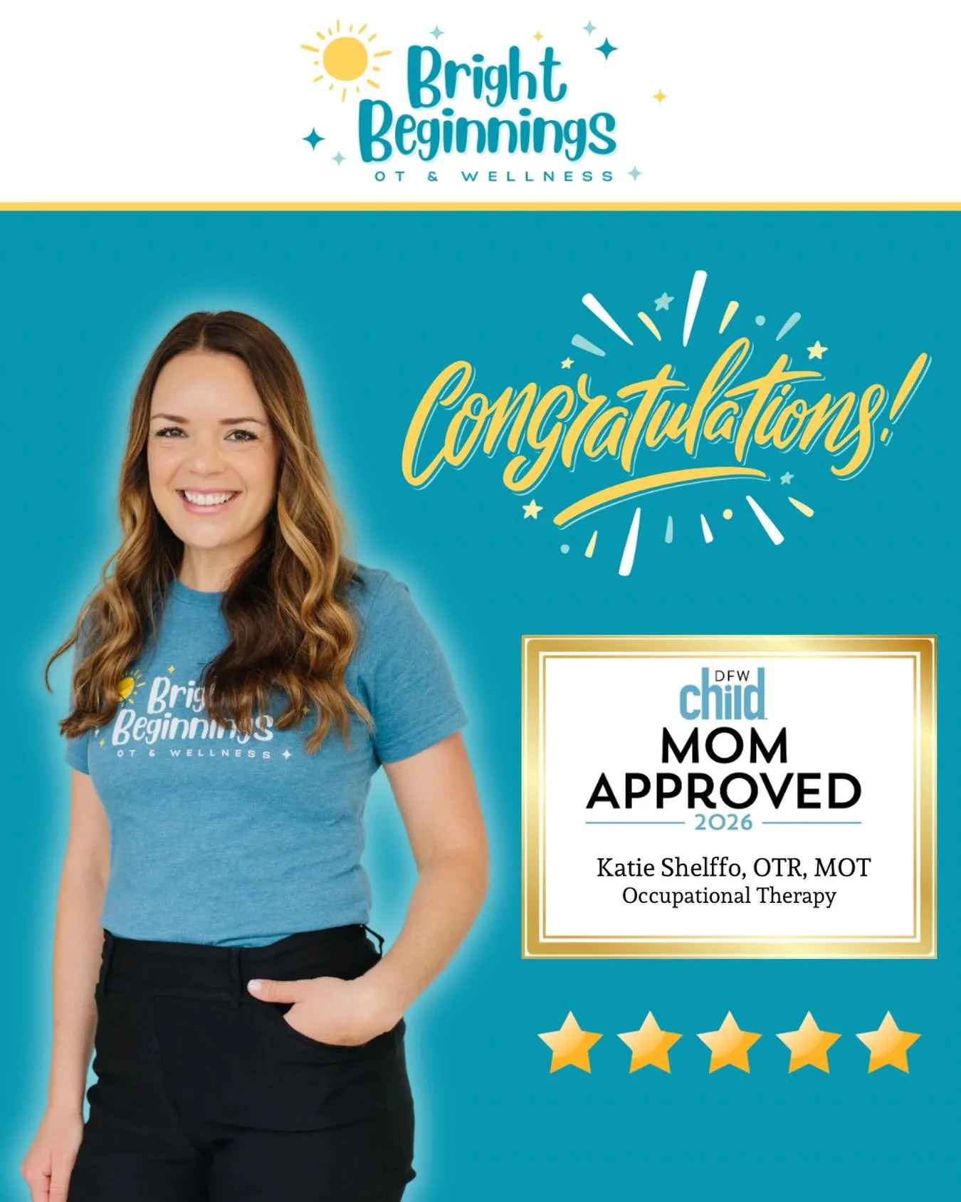 🏆 Katie Shelffo, OTR/L, MOT at Bright Beginnings OT &amp; Wellness is a DFW Child Mom-Approved winner for 2026!

This award comes straight from you &mdash; the DFW moms who trust us with your kiddos every week. Every session, every intensive, every 