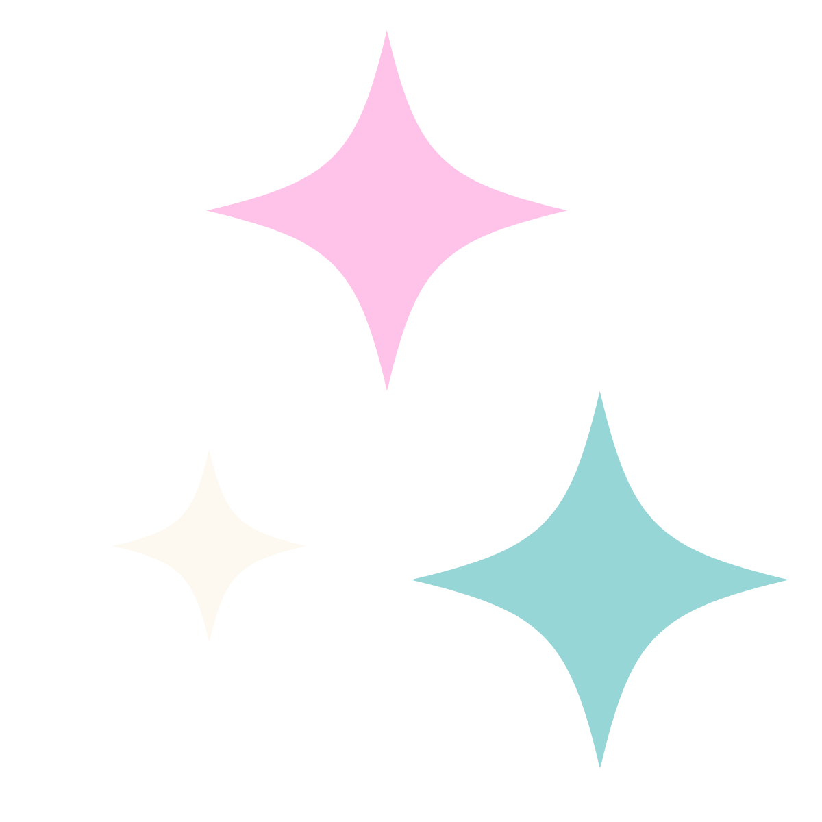 Three colorful sparkling star shapes in pink, white, and blue, graphic for Bright Beginnings Occupational Therapy and Wellness