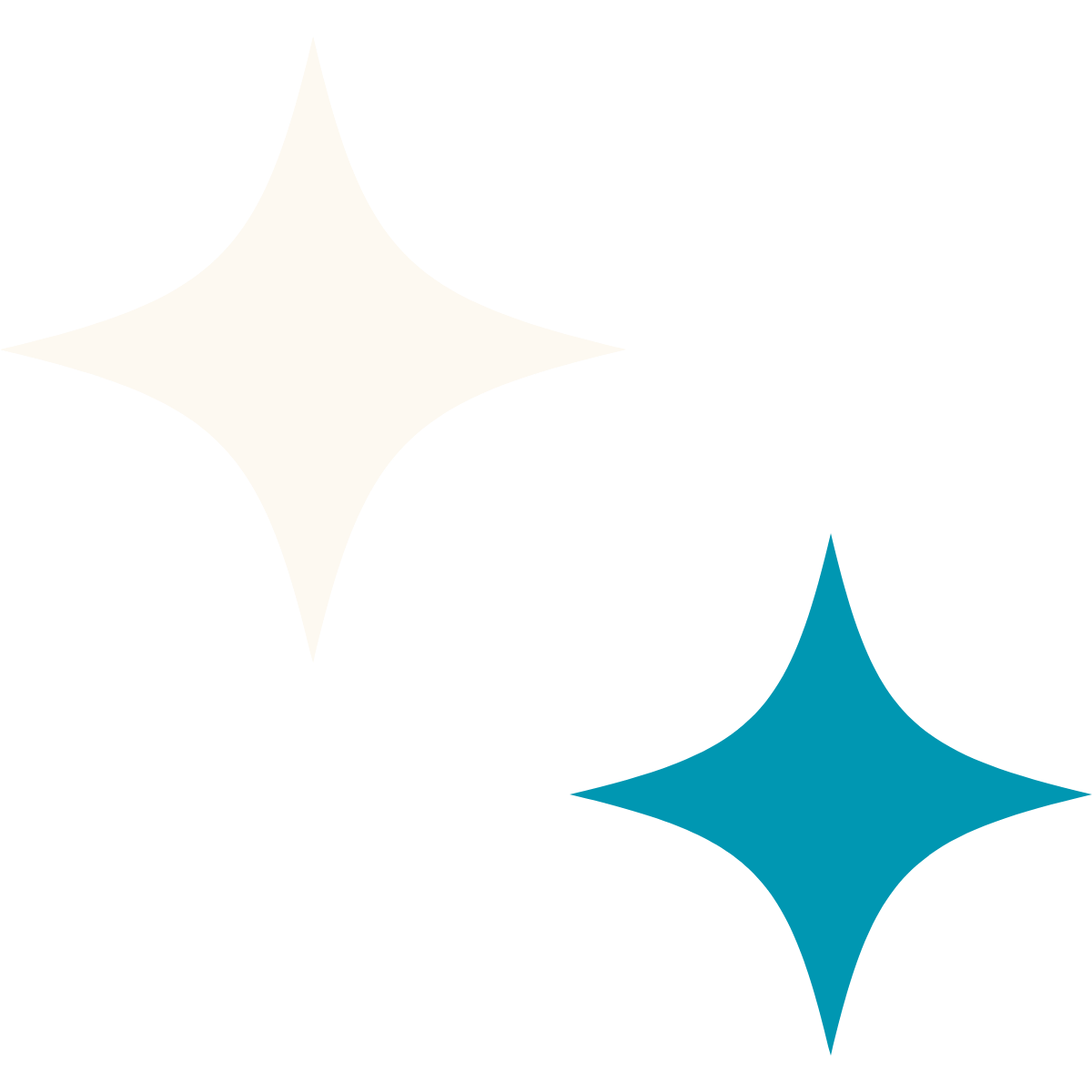 A large white star-shaped figure on the left and a smaller teal star-shaped figure on the right, graphic for Bright Beginnings Occupational Therapy and Wellness