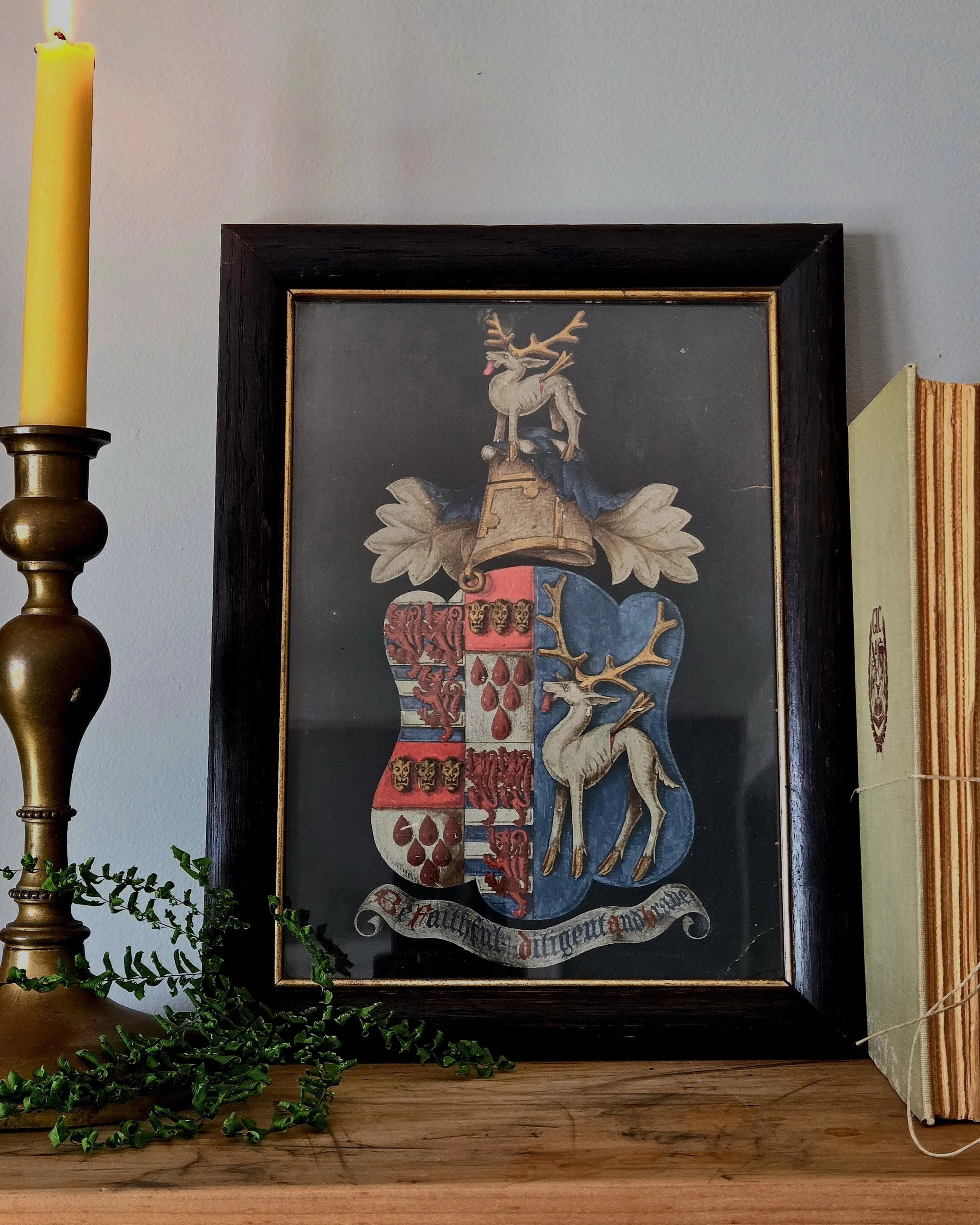 1885 Signed Heraldic Engraving | Framed Study Room Art