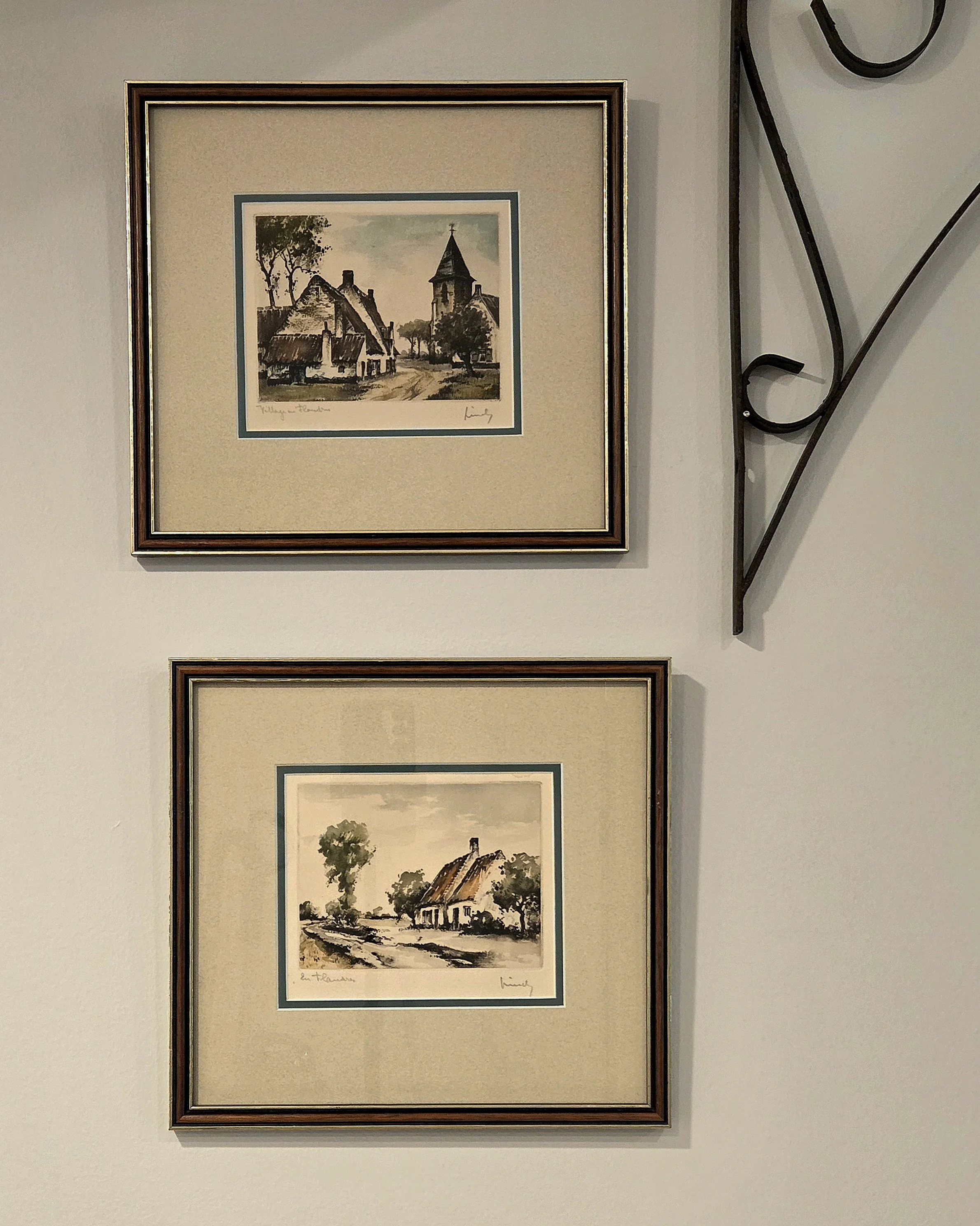 Pair of Framed Etchings by Roger Hebbelinck, ca. 1940s