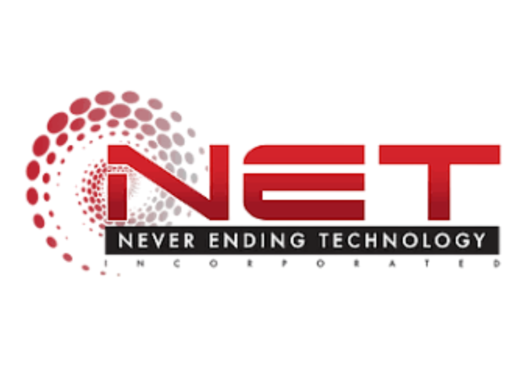 Logo with red and black text reading "NGT" and "Never Ending Technology," decorated with a red and gray molecular structure on the left.
