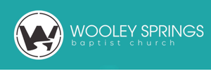 Wooley Springs Baptist Church logo with a black and white symbol and teal background