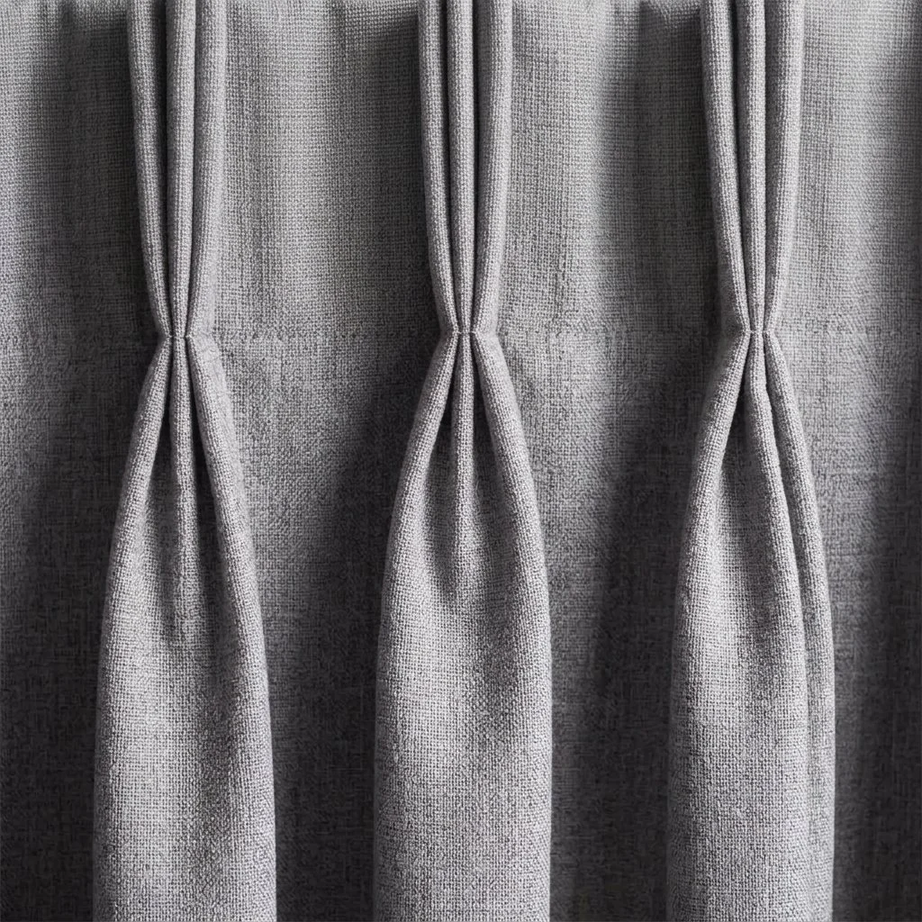 Pinch pleat curtain heading in grey fabric
