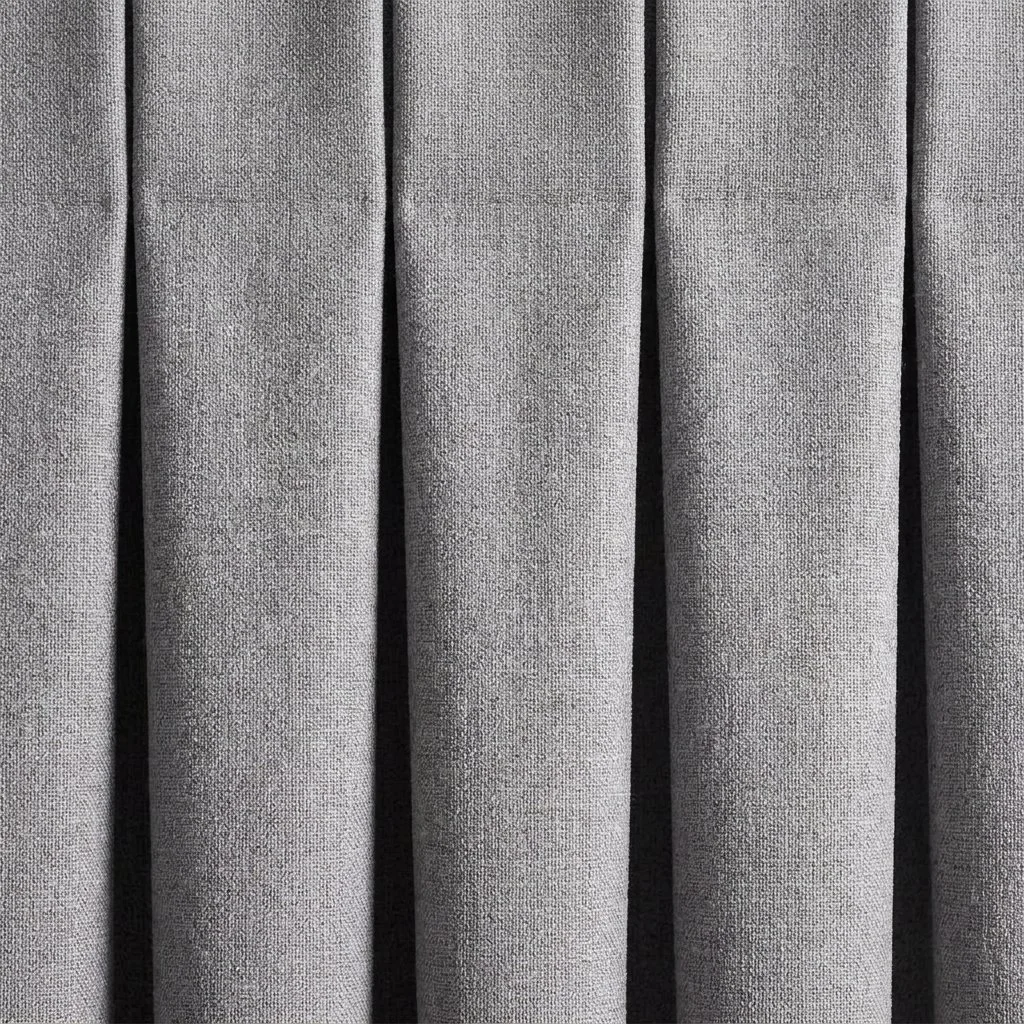Box pleat curtain heading in grey fabric
