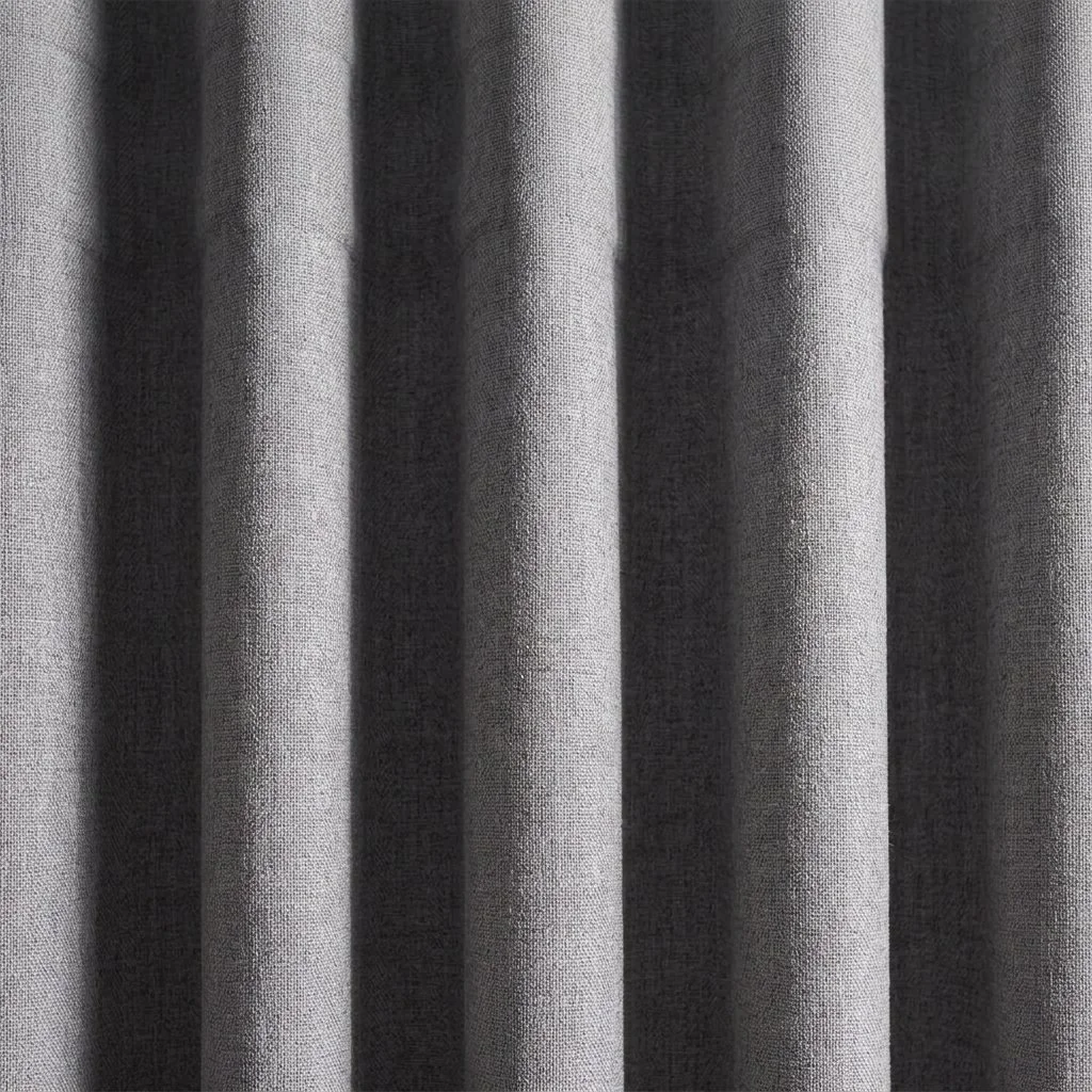 Wave-fold (S-fold) curtain heading in grey fabric