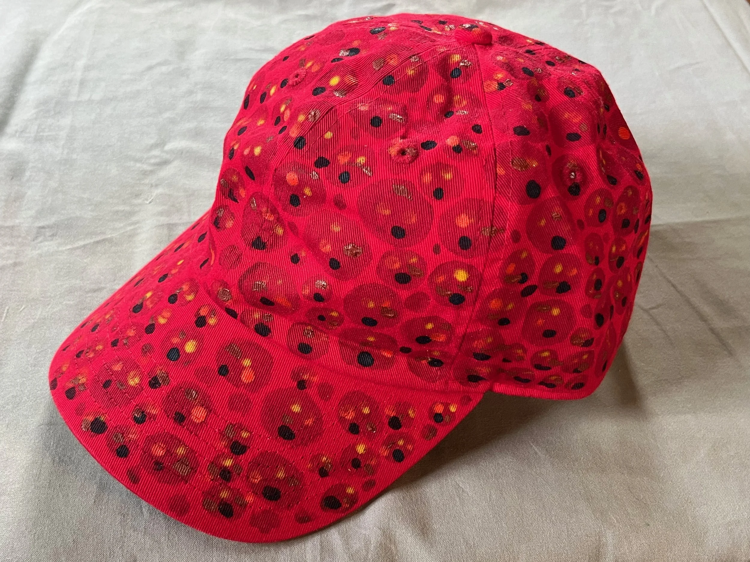 Hand-Painted Red Polka Dot Cap