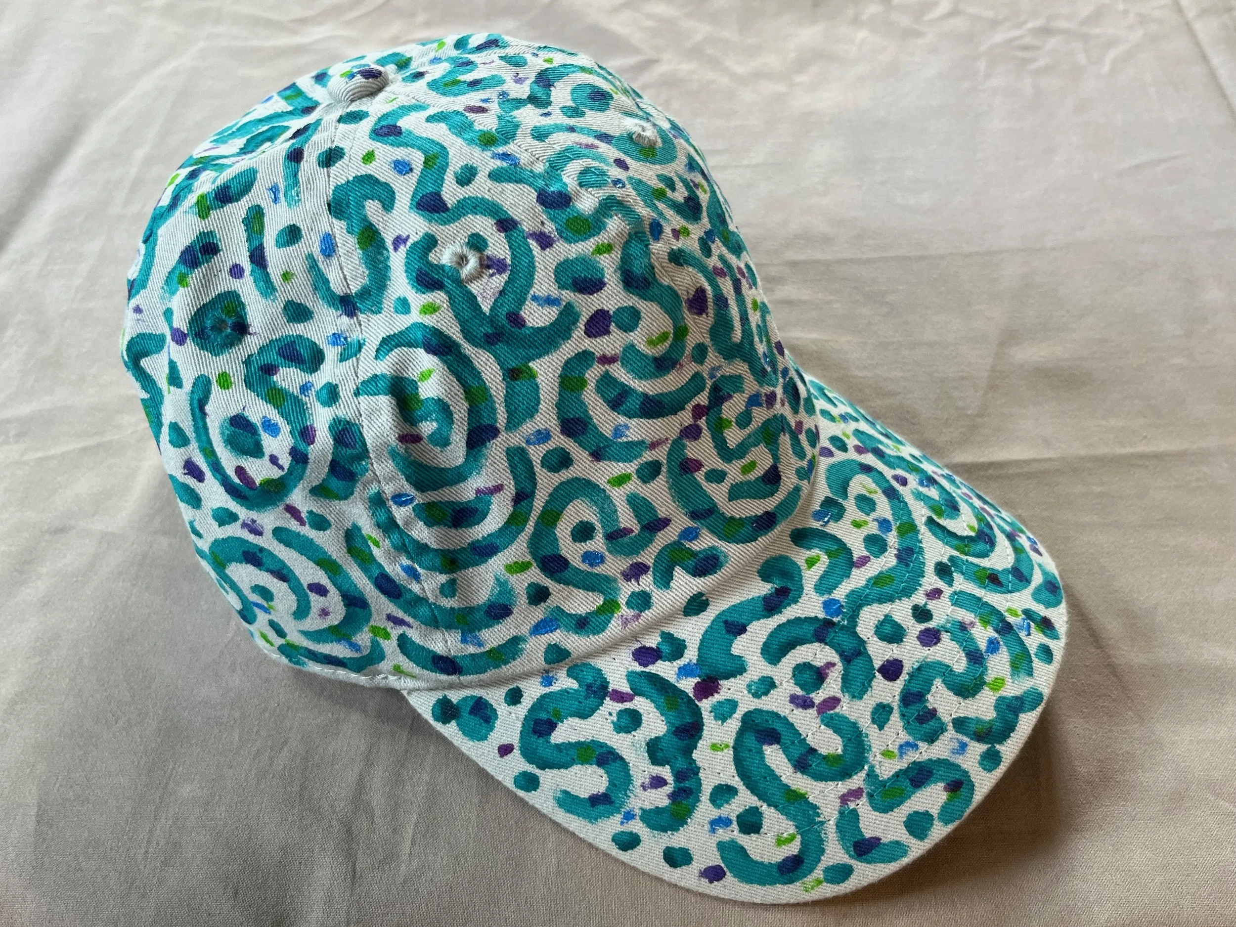 Hand-Painted Teal Swirly Cap