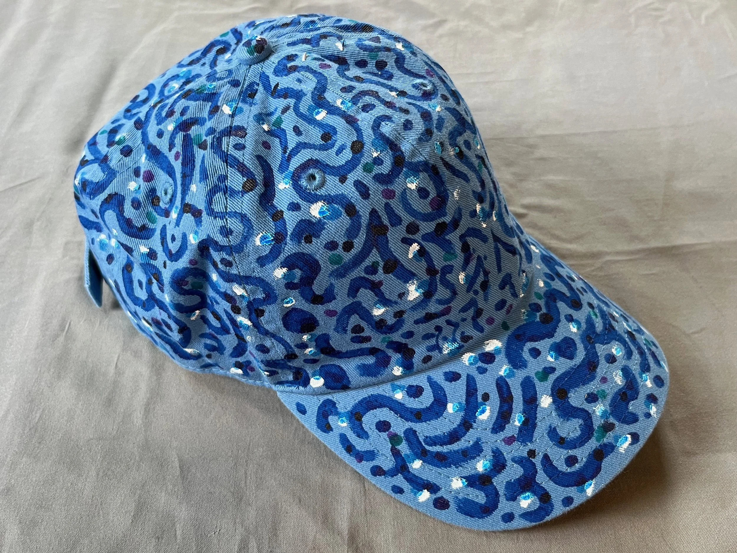 Hand-Painted Light Blue Swirly Cap