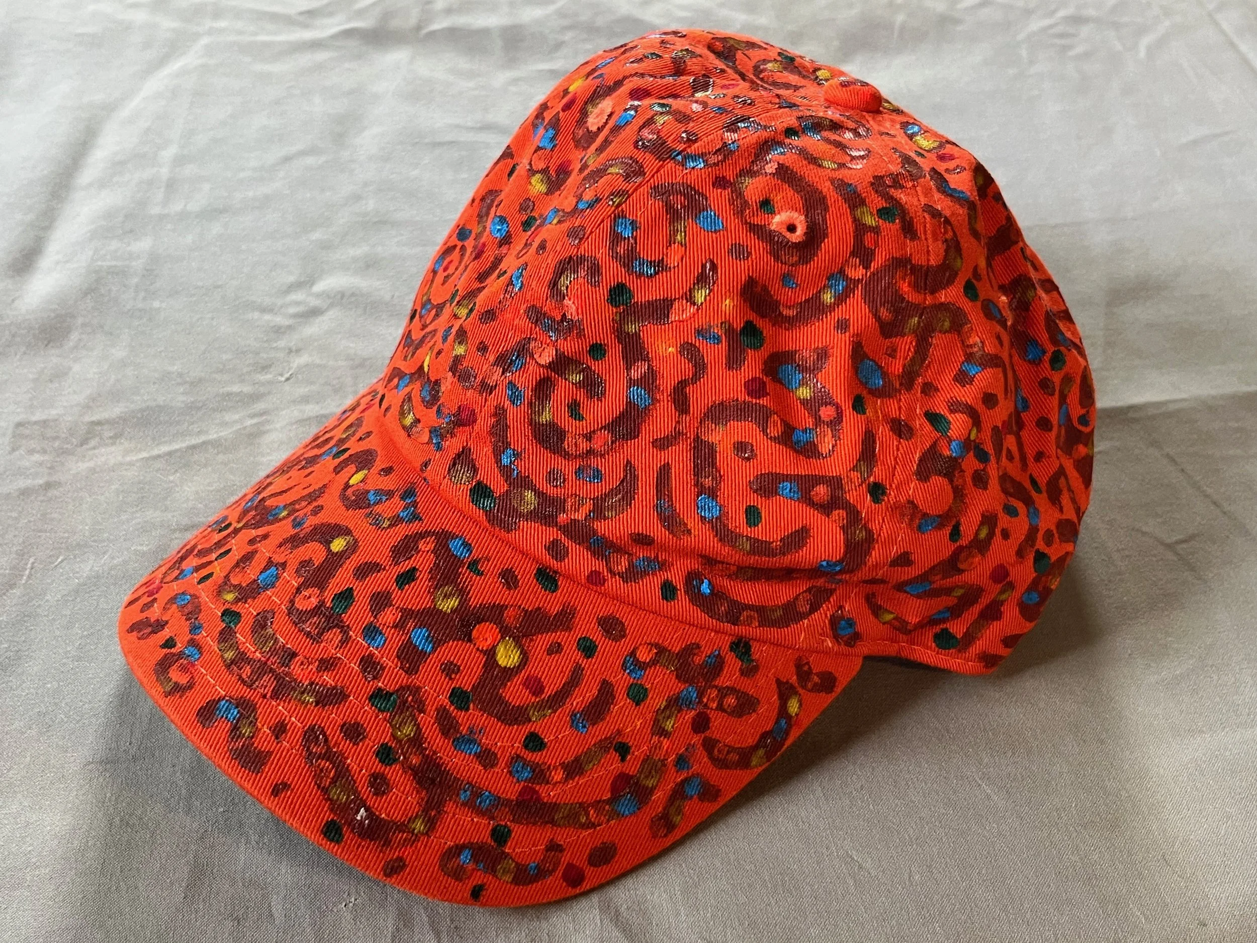 Hand-Painted Orange Swirly Cap