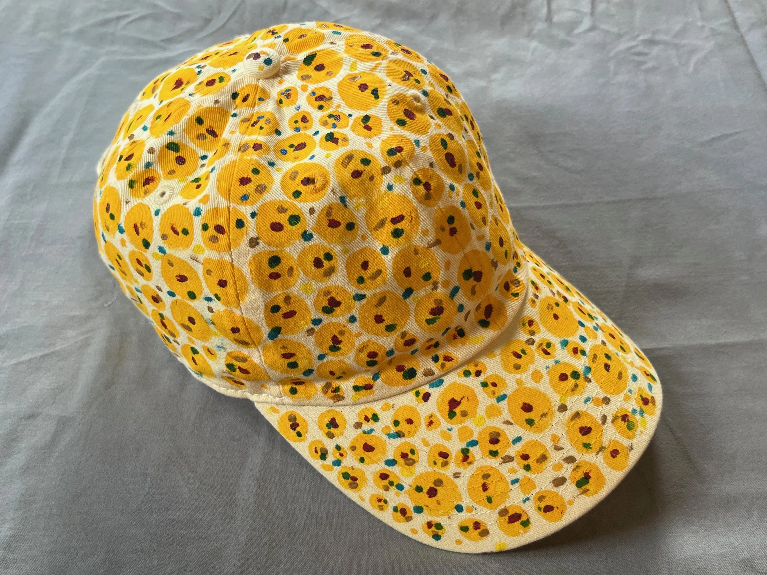 Hand-Painted Lemon Polka Dot Cap
