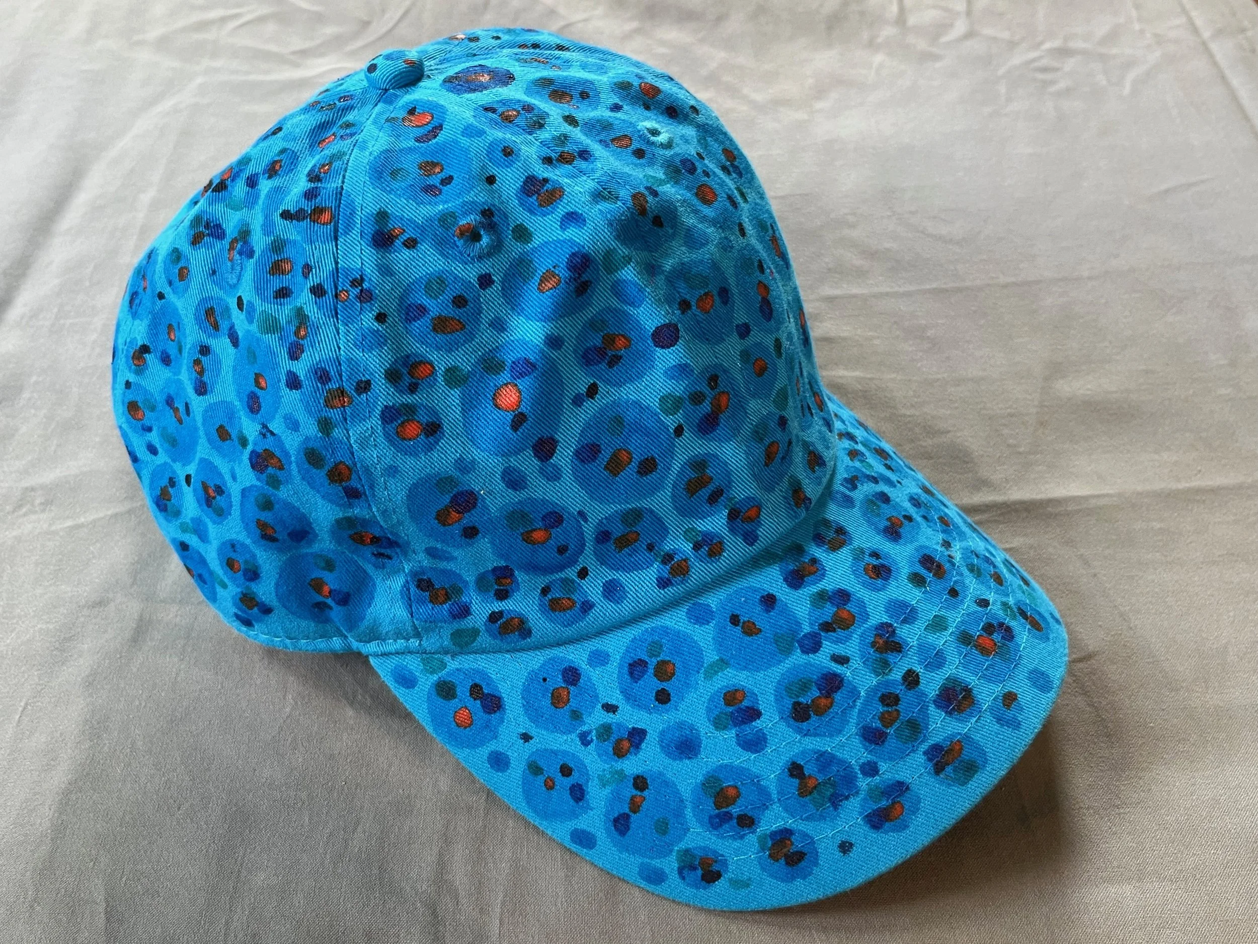 Hand-Painted Azure Polka Dot Cap