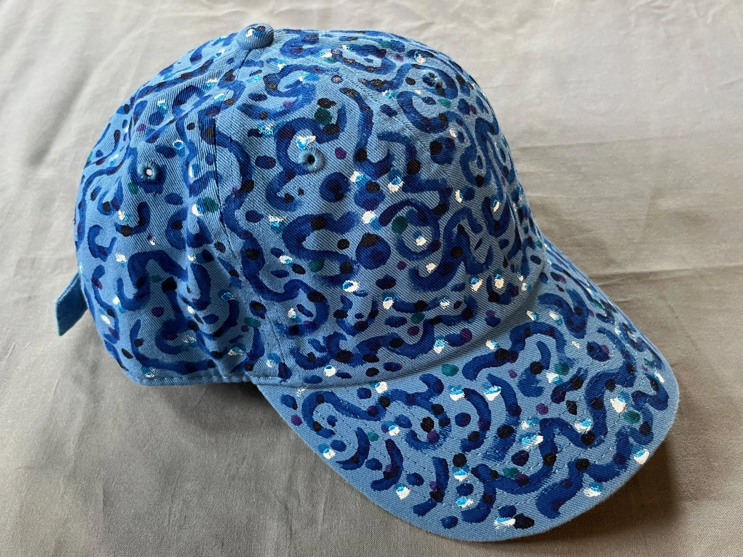Hand-Painted Navy Blue Swirly Cap
