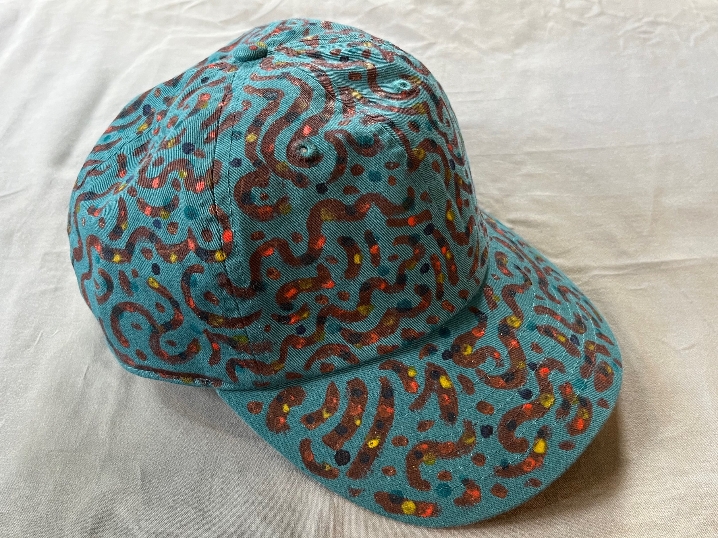 Hand-Painted Turquoise/Brown Swirly Cap