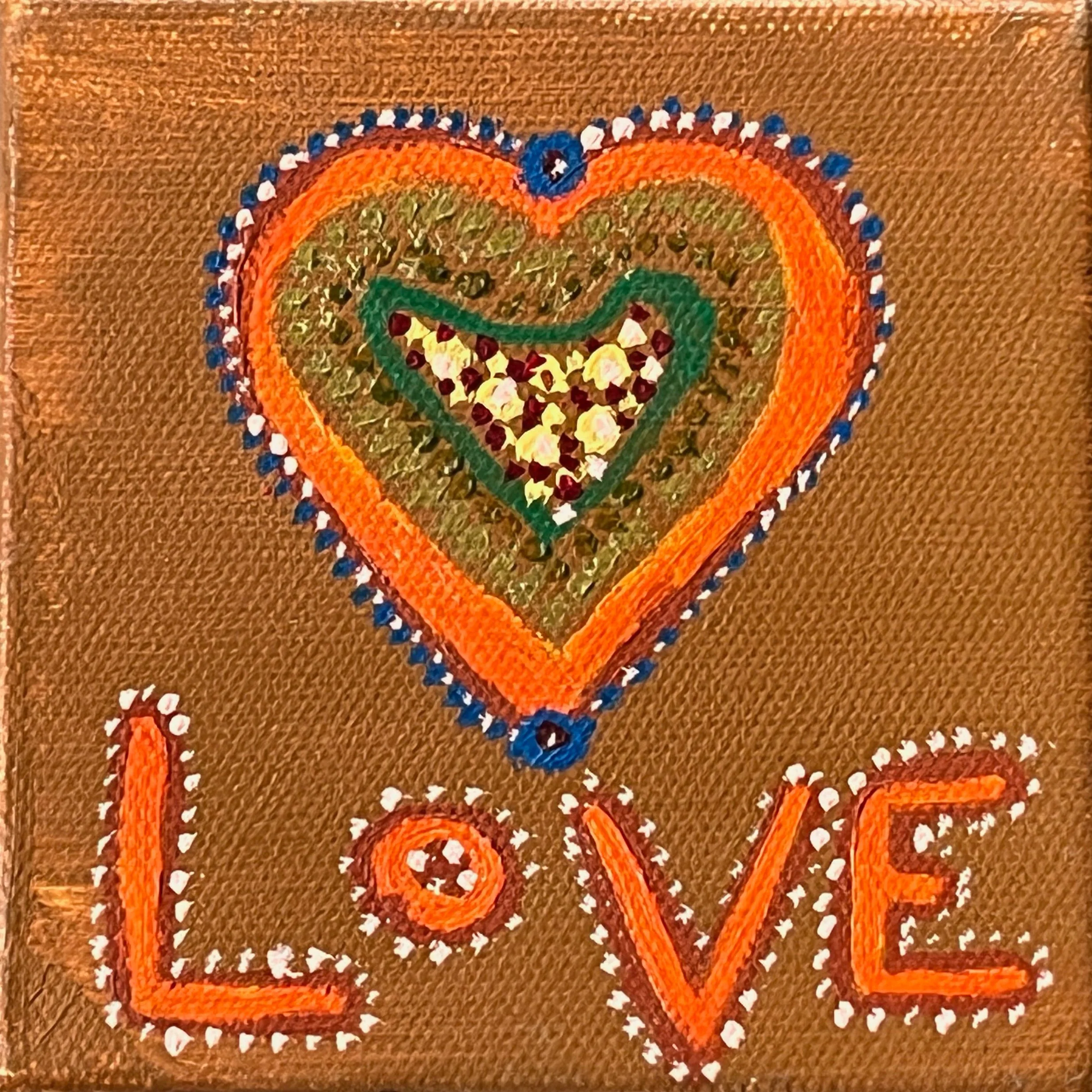 "Love" Orange Heart Painting