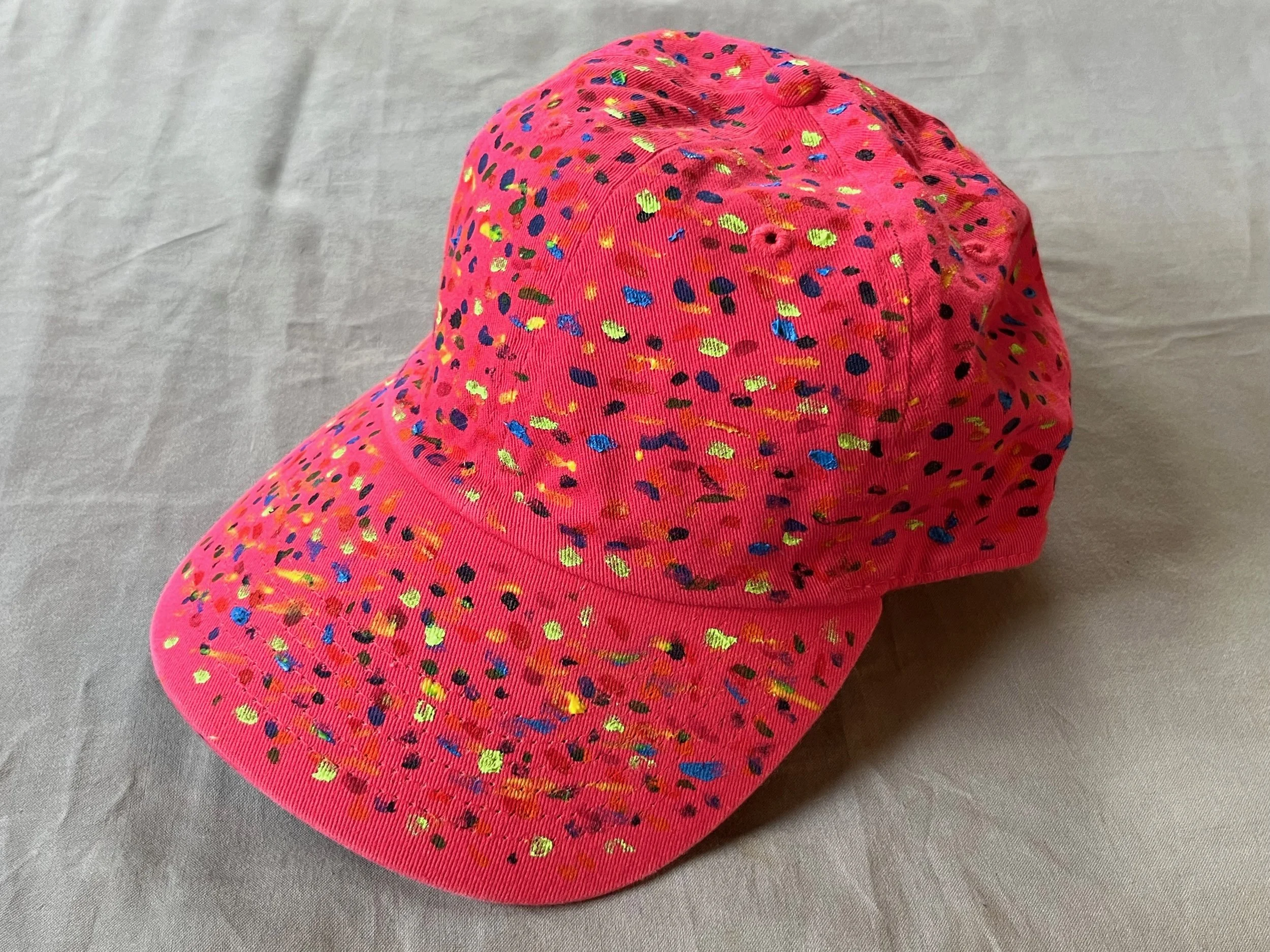 Hand-Painted Magenta/Yellow Speckled Cap