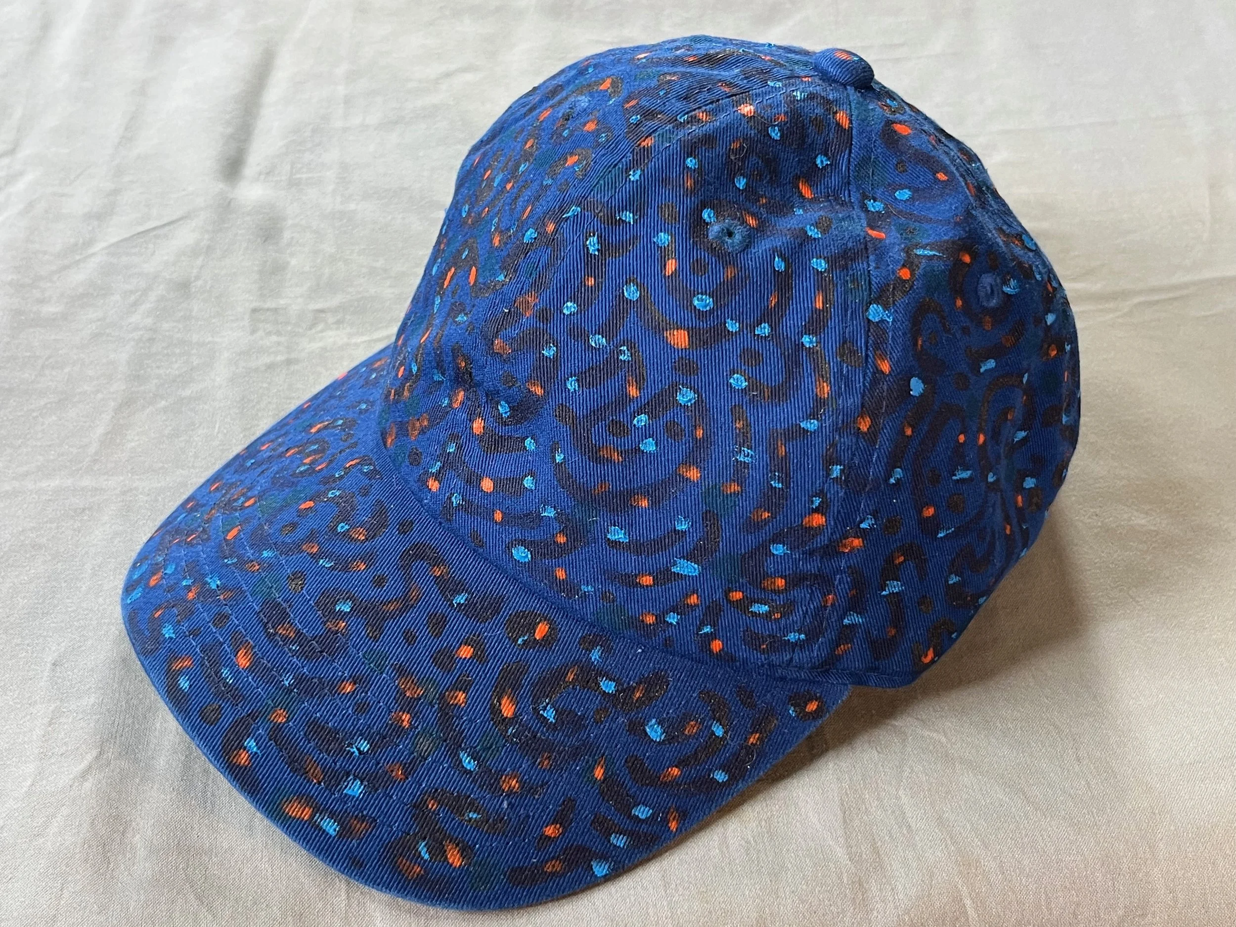 Hand-Painted Blue/Orange Speckled Cap