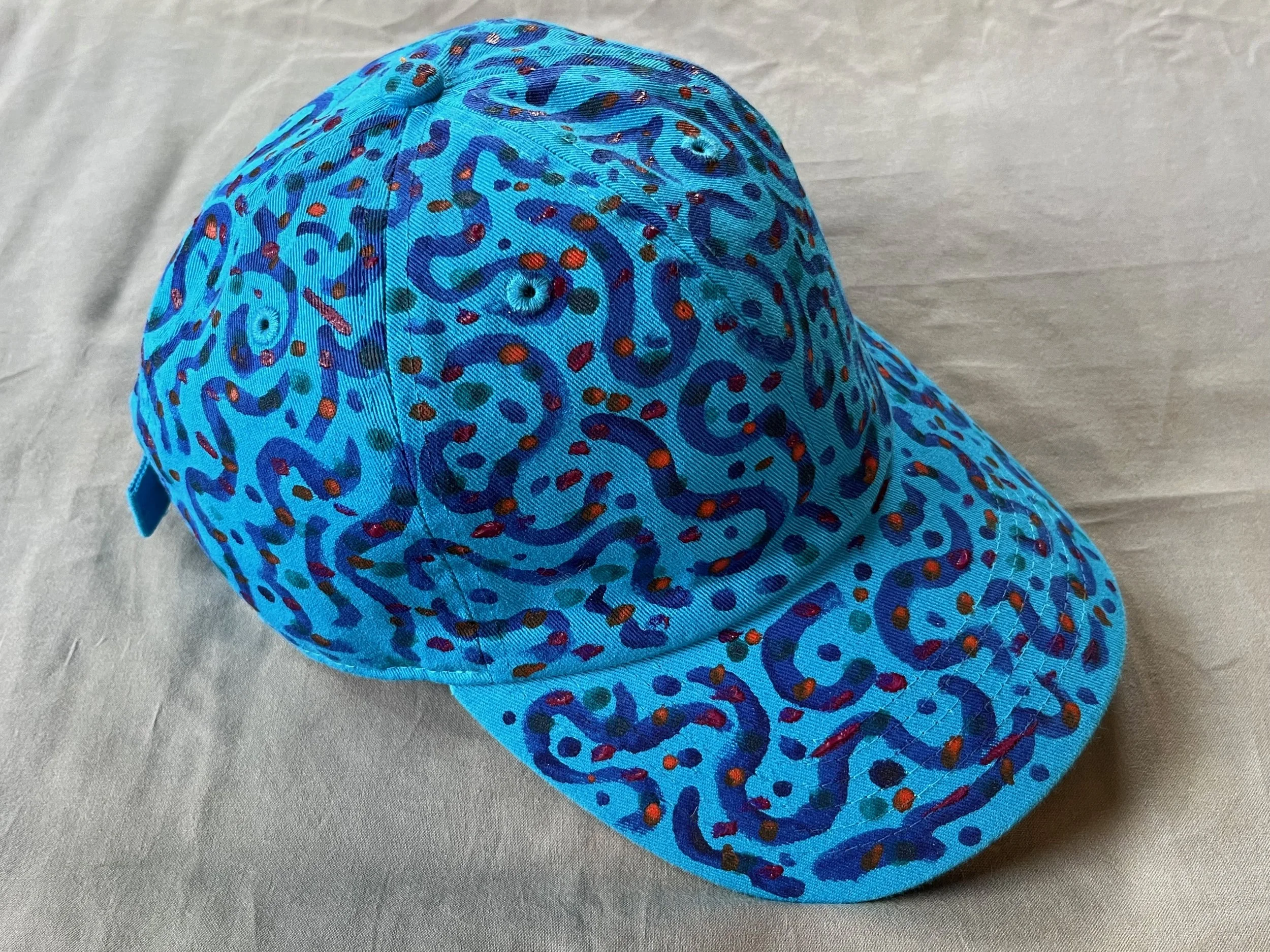 Hand-Painted Aqua Blue Swirly Cap