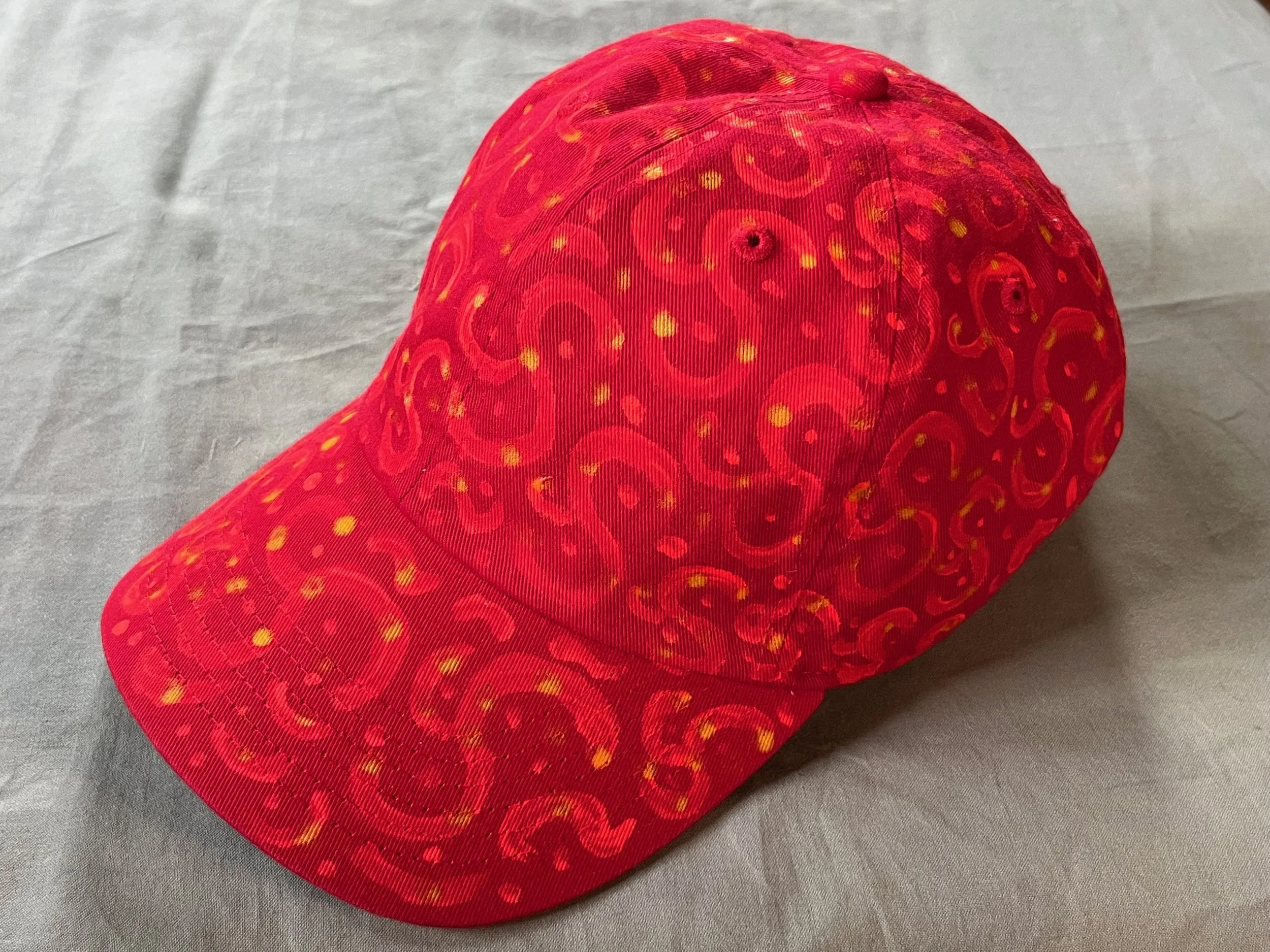 Hand-Painted Red Swirl Cap