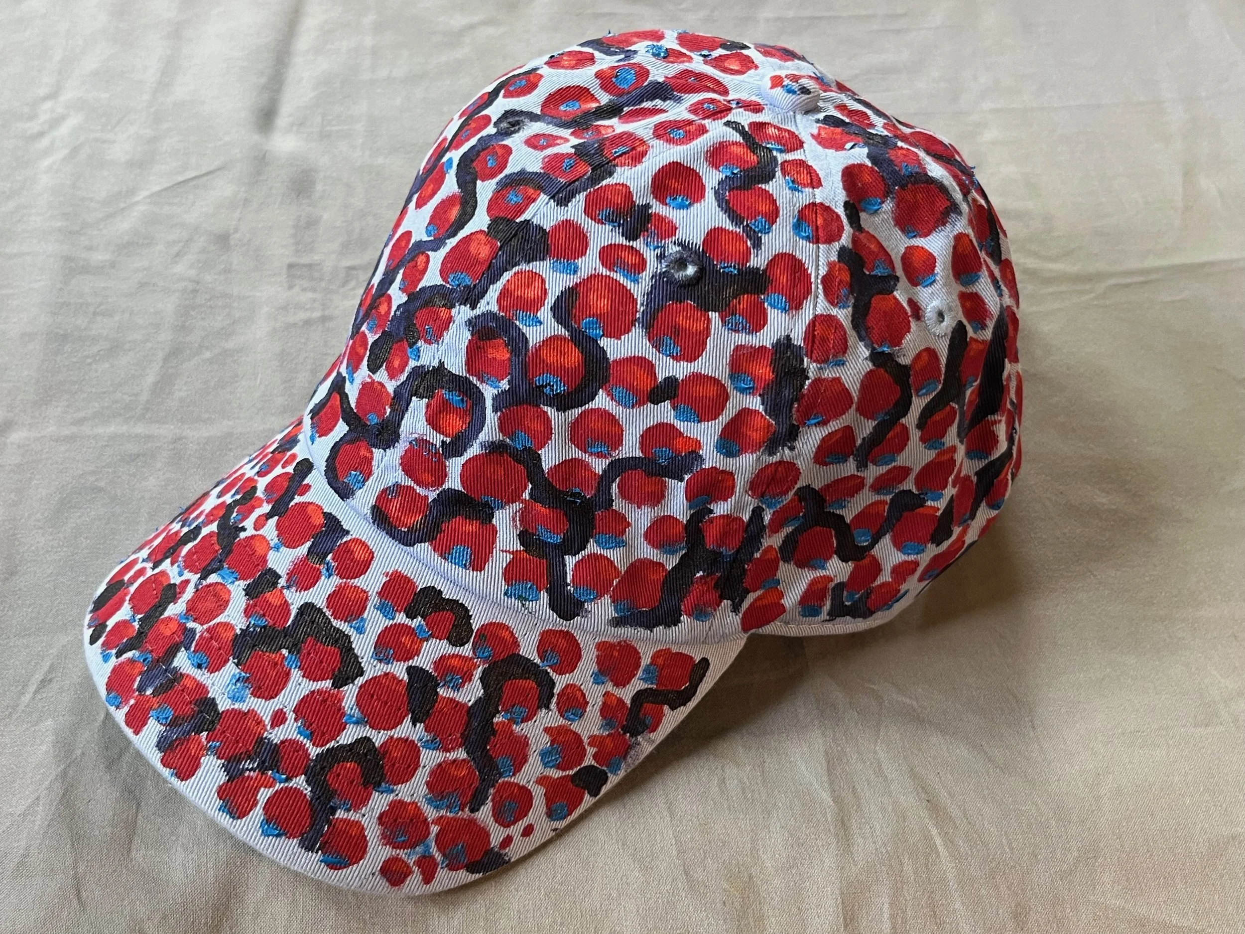 Hand-Painted Red/Gray Cap