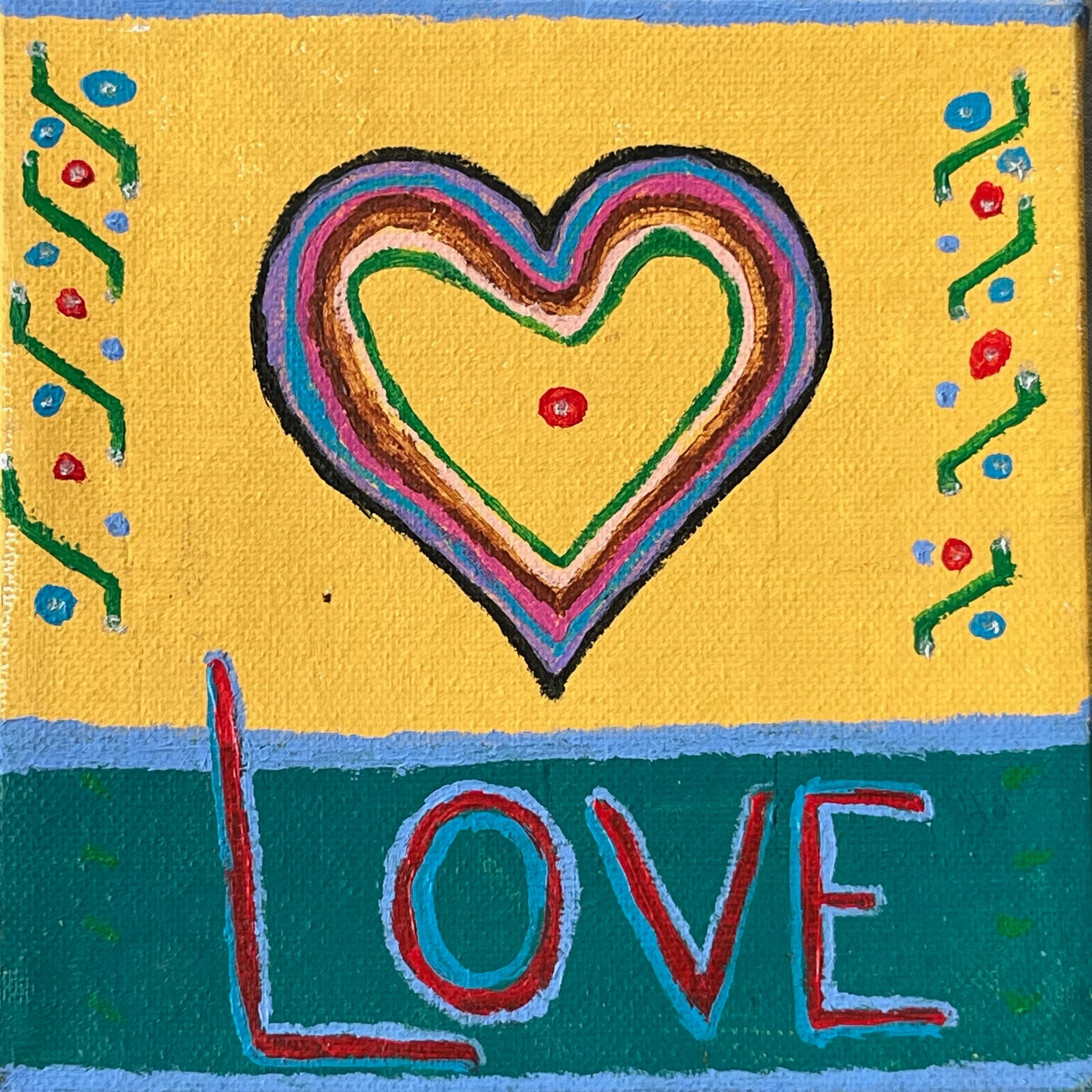 "Love" Yellow/Green Heart Painting