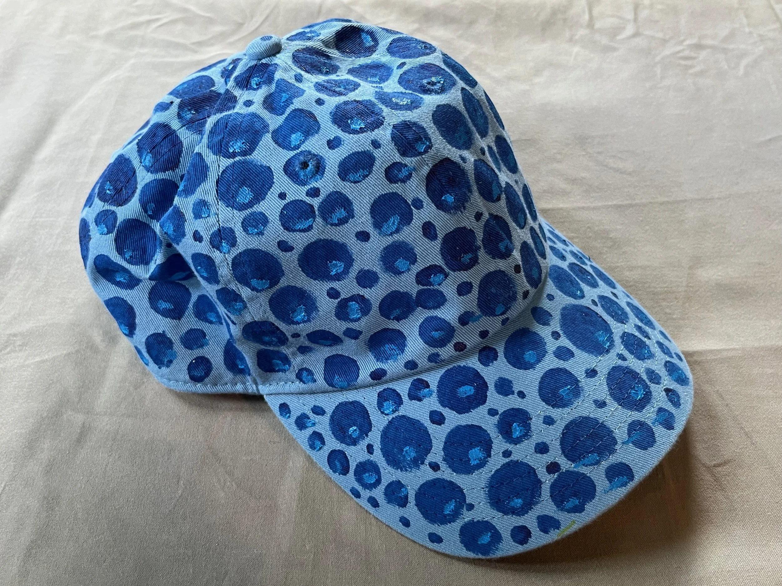 Hand-Painted Blue Polka Dot Cap
