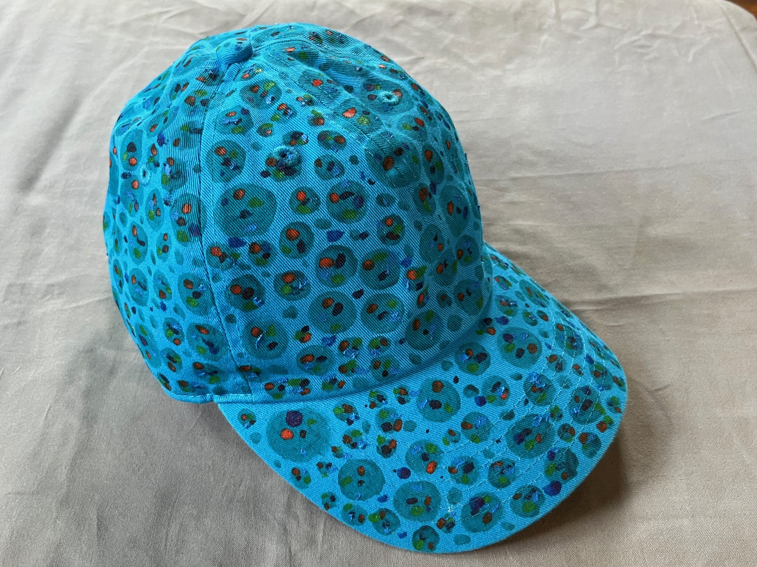 Hand-Painted Aqua Blue Polka Dot Cap