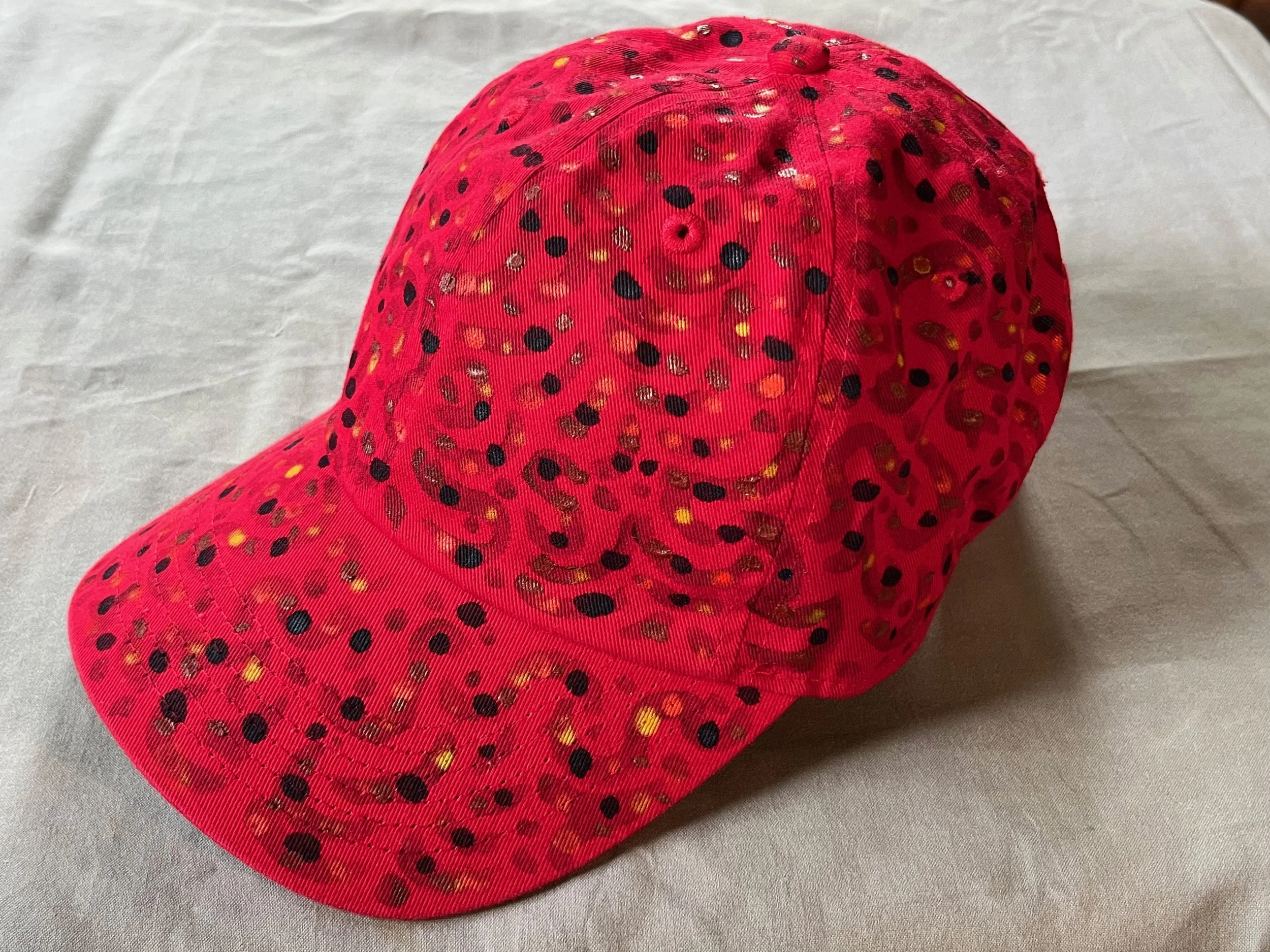 Hand-Painted Red Swirly Cap