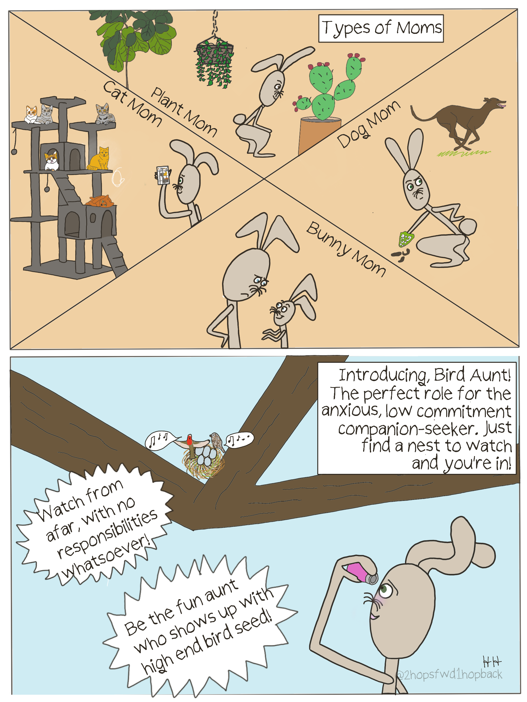 2026-003 - 2 hops forward 1 hop back - webcomic - bunny discovers bird watching is ideal parenting experience