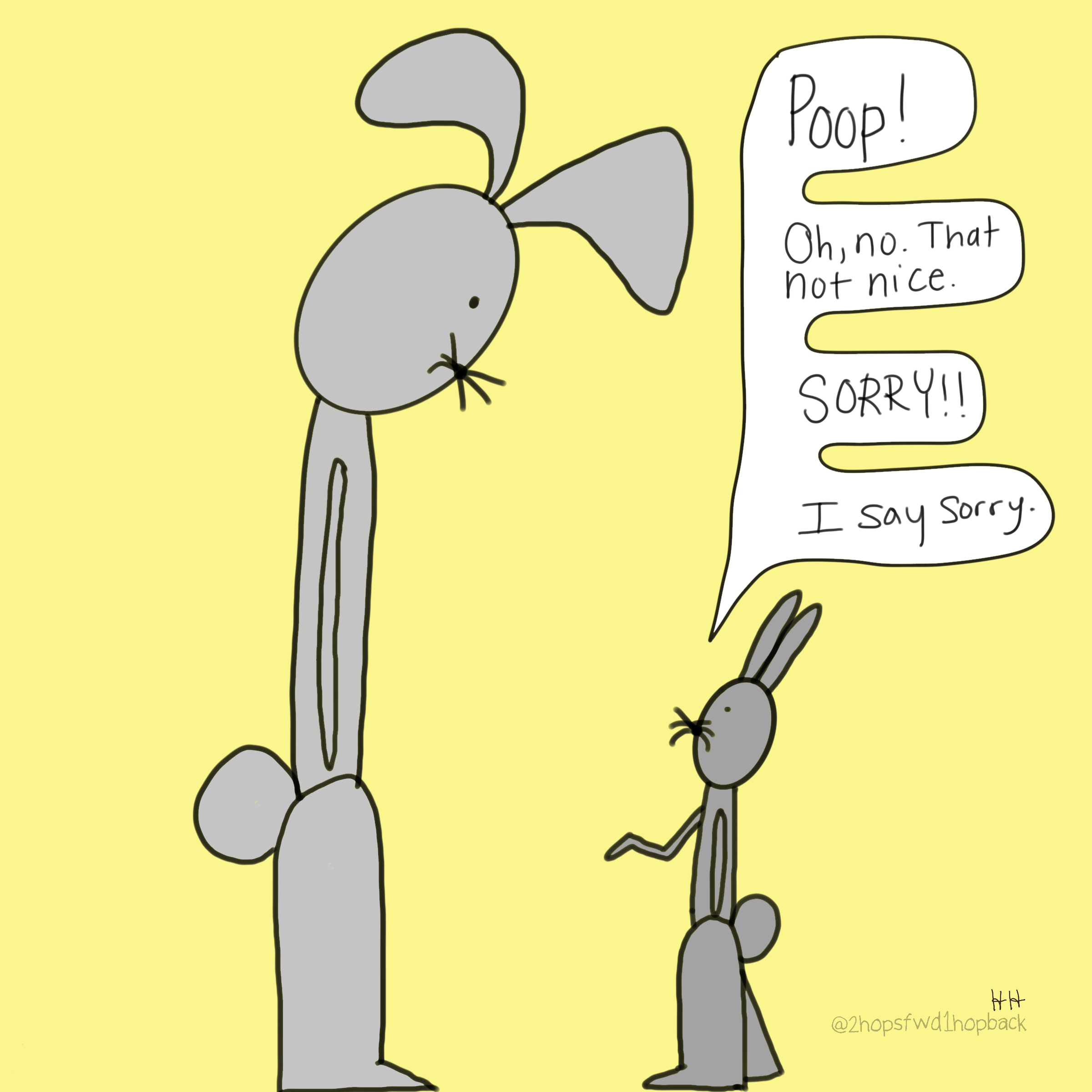 A059 - 2 hops forward 1 hop back - webcomic - child grapples with consequence of impulsive behavior against self-imposed rules about niceness