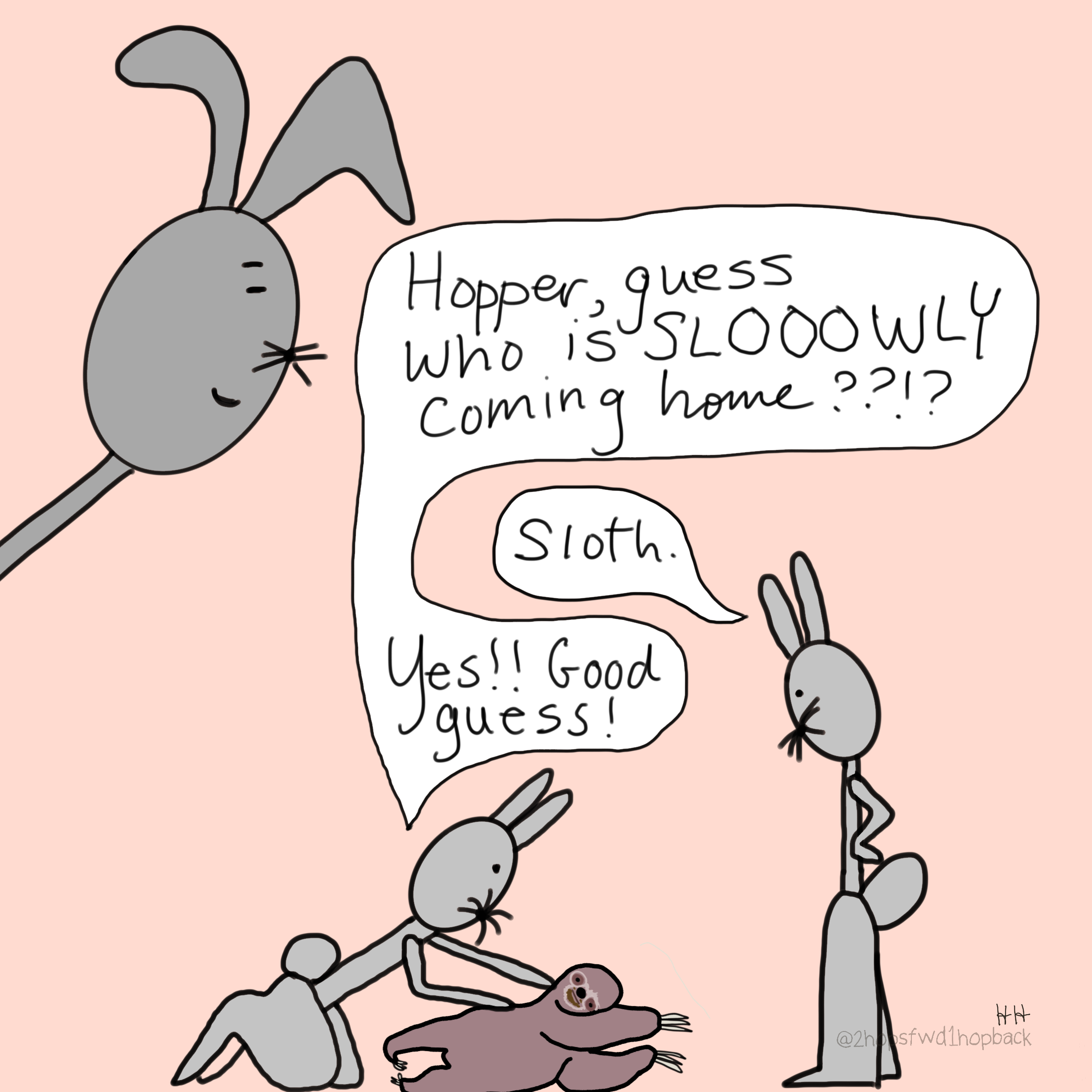 A066 - 2 hops forward 1 hop back - webcomic - child bunnies interact sweetly about sloths
