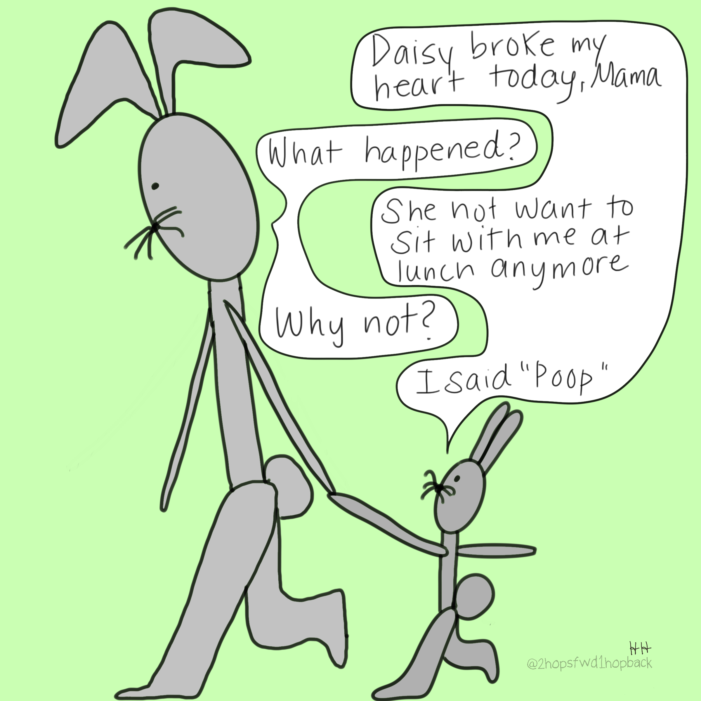 A051 - 2 hops forward 1 hop back - webcomic - child bunny shares story of broken heart with mom