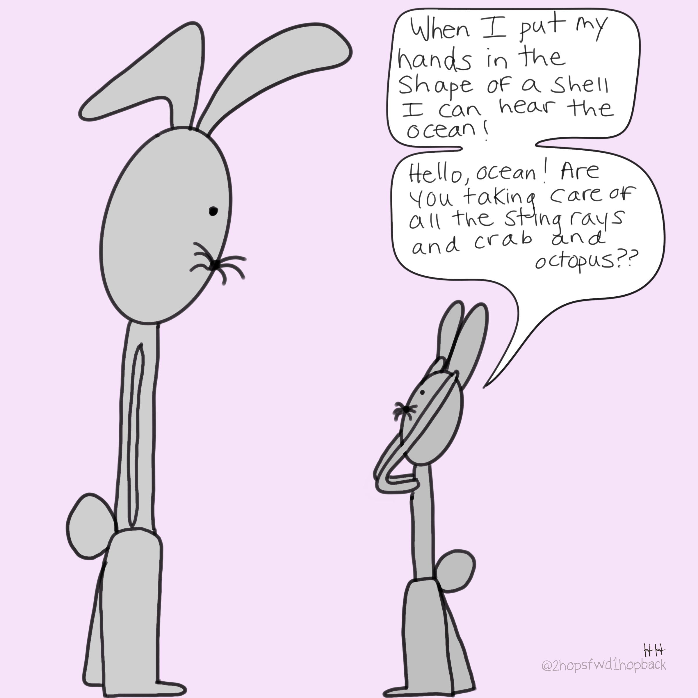 A028 - 2 hops forward 1 hop back - webcomic - child bunny explains how they hear the ocean using their hands