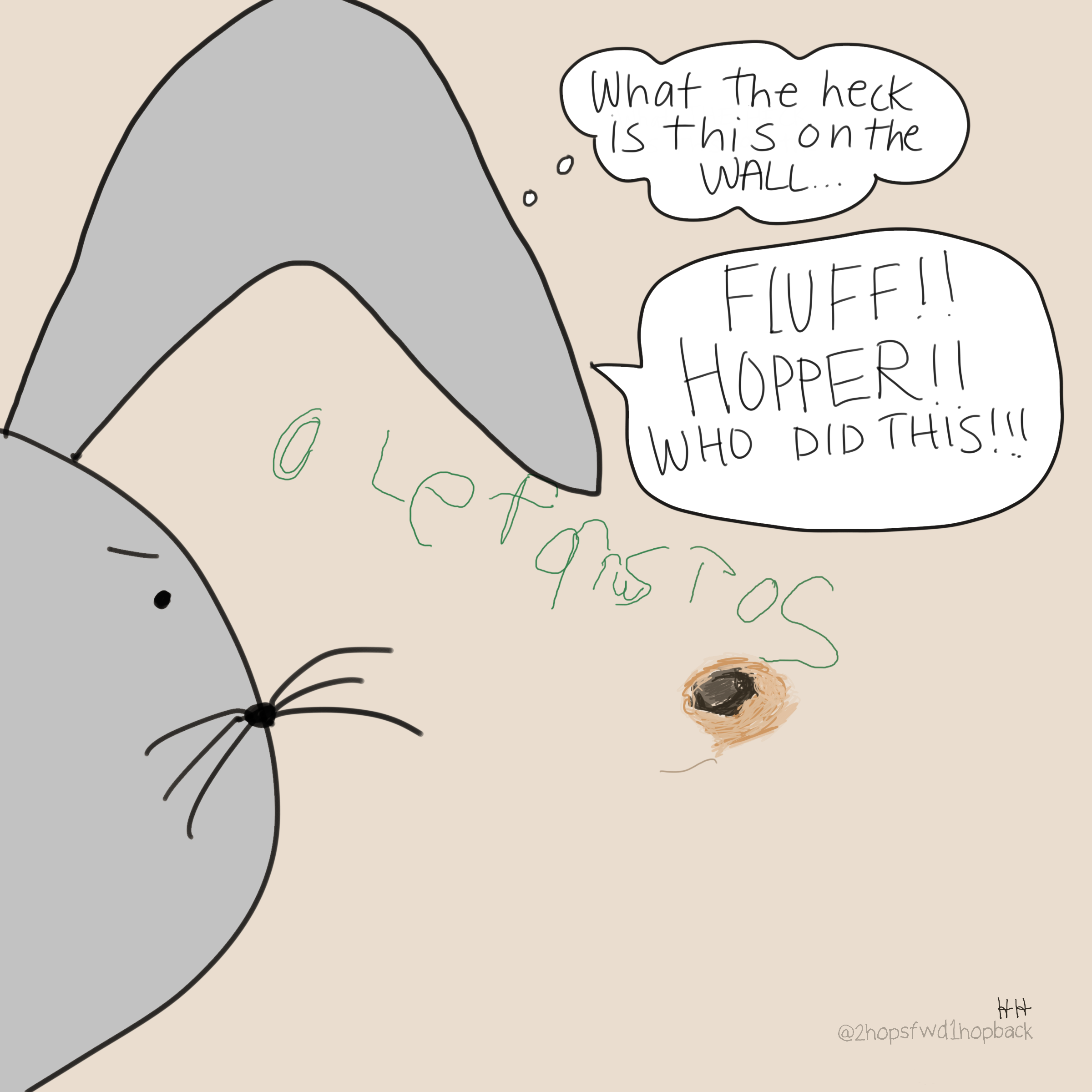 A045 - 2 hops forward 1 hop back - webcomic - parent bunny finds mysterious hole in wall and summons the children to explain