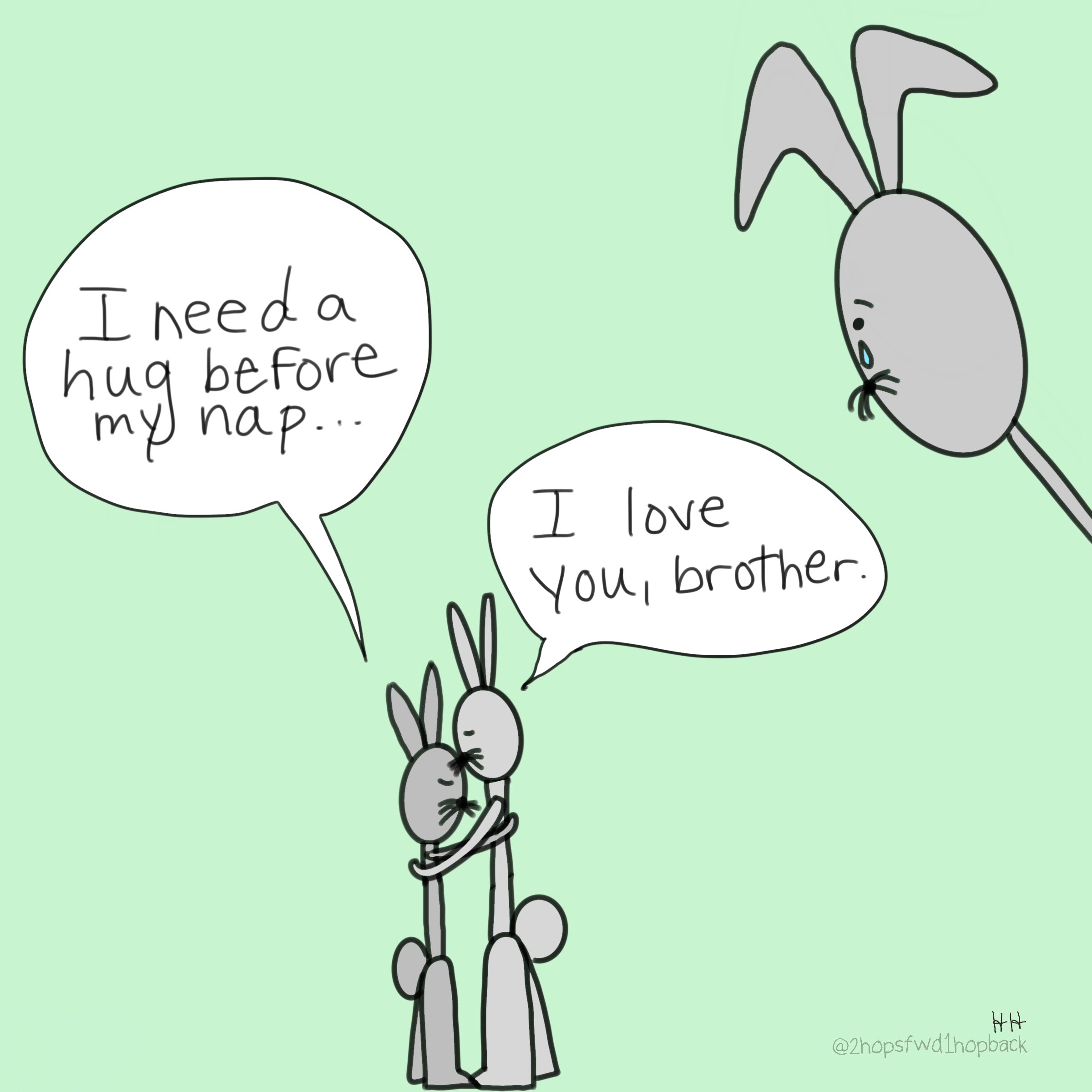 A020 - 2 hops forward 1 hop back - webcomic - child bunnies hug each other