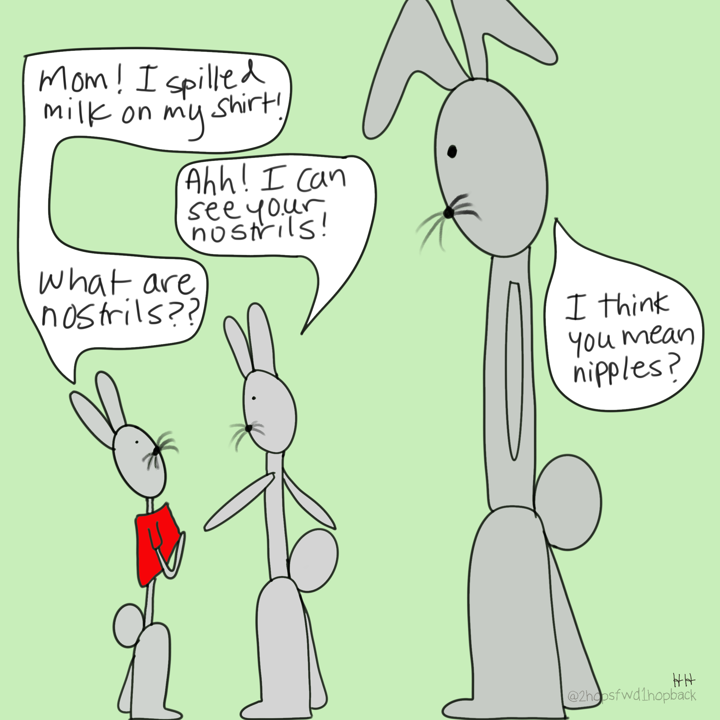 A004 - 2 hops forward 1 hop back - webcomic - little bunnies confuse nipples and nostrils