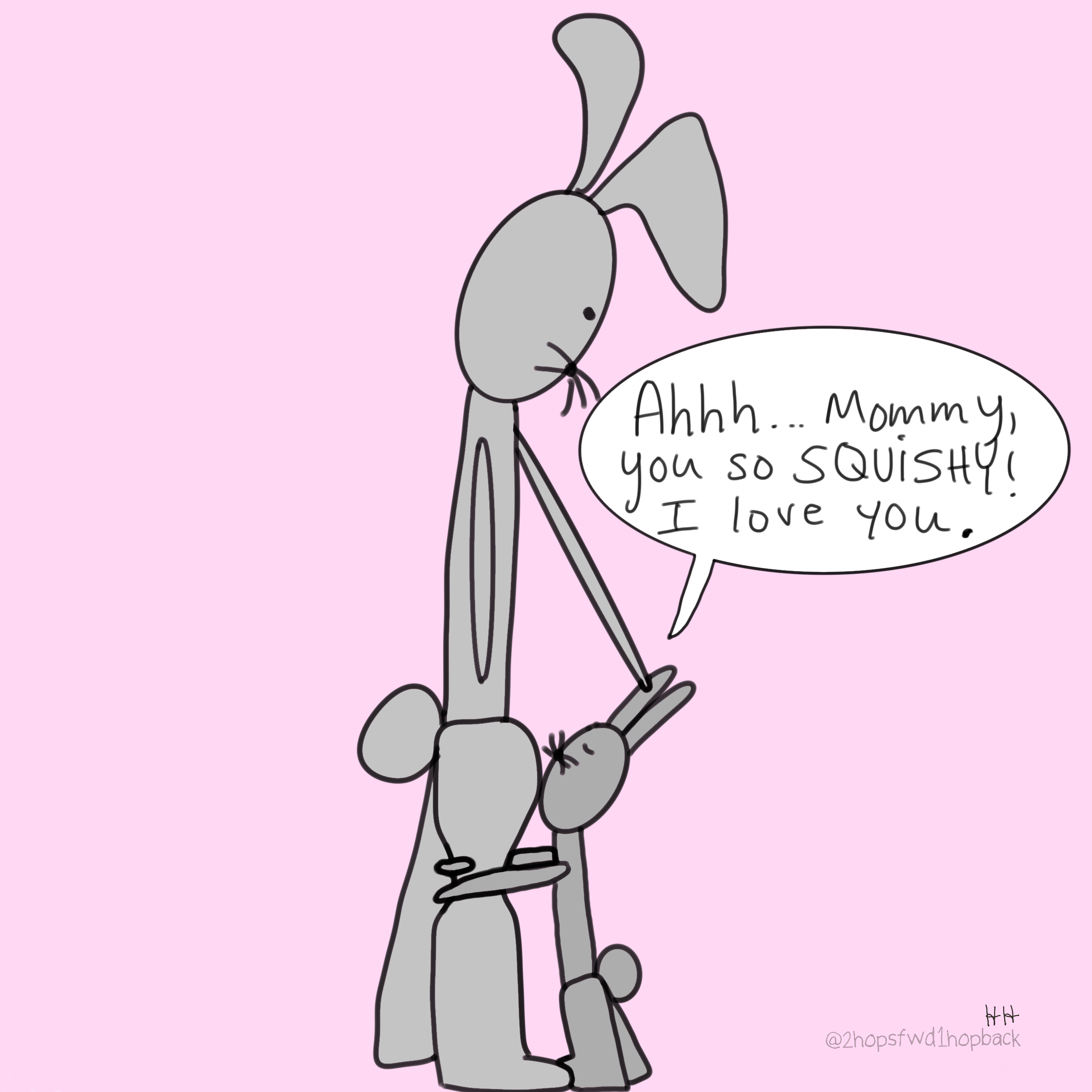 A019 - 2 hops forward 1 hop back - webcomic - child bunny celebrates the softness of hugging mom