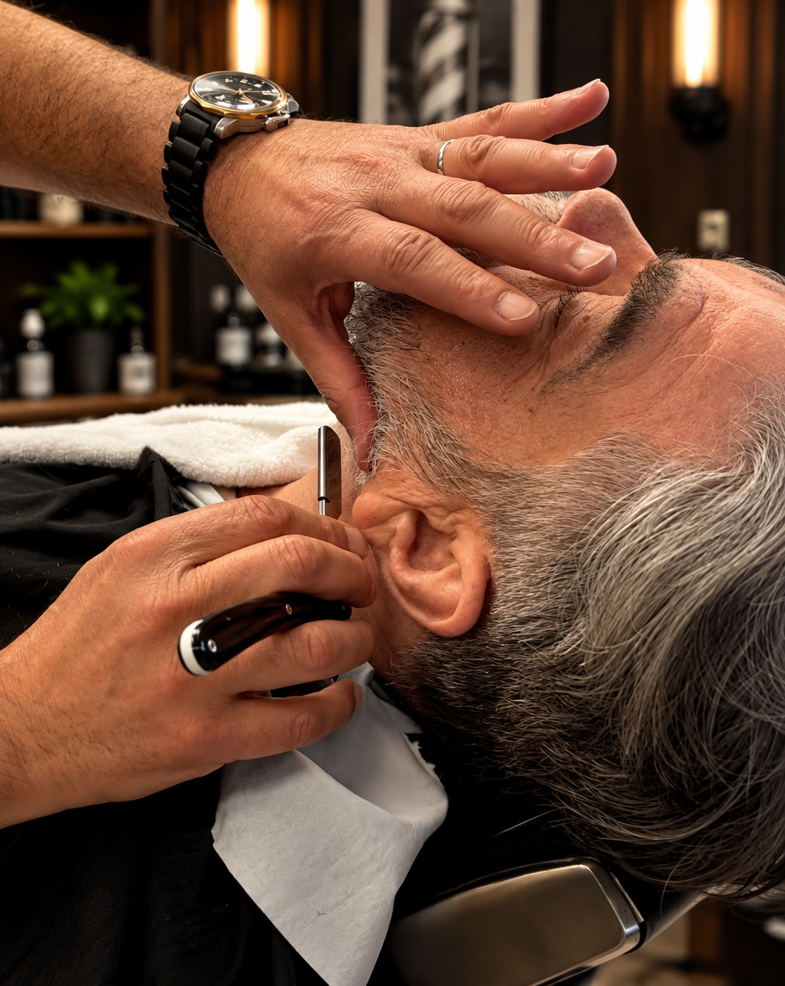 David Scott Weitz photographing a male barber at Players Barber Shop in Hatboro, Pennsylvania 