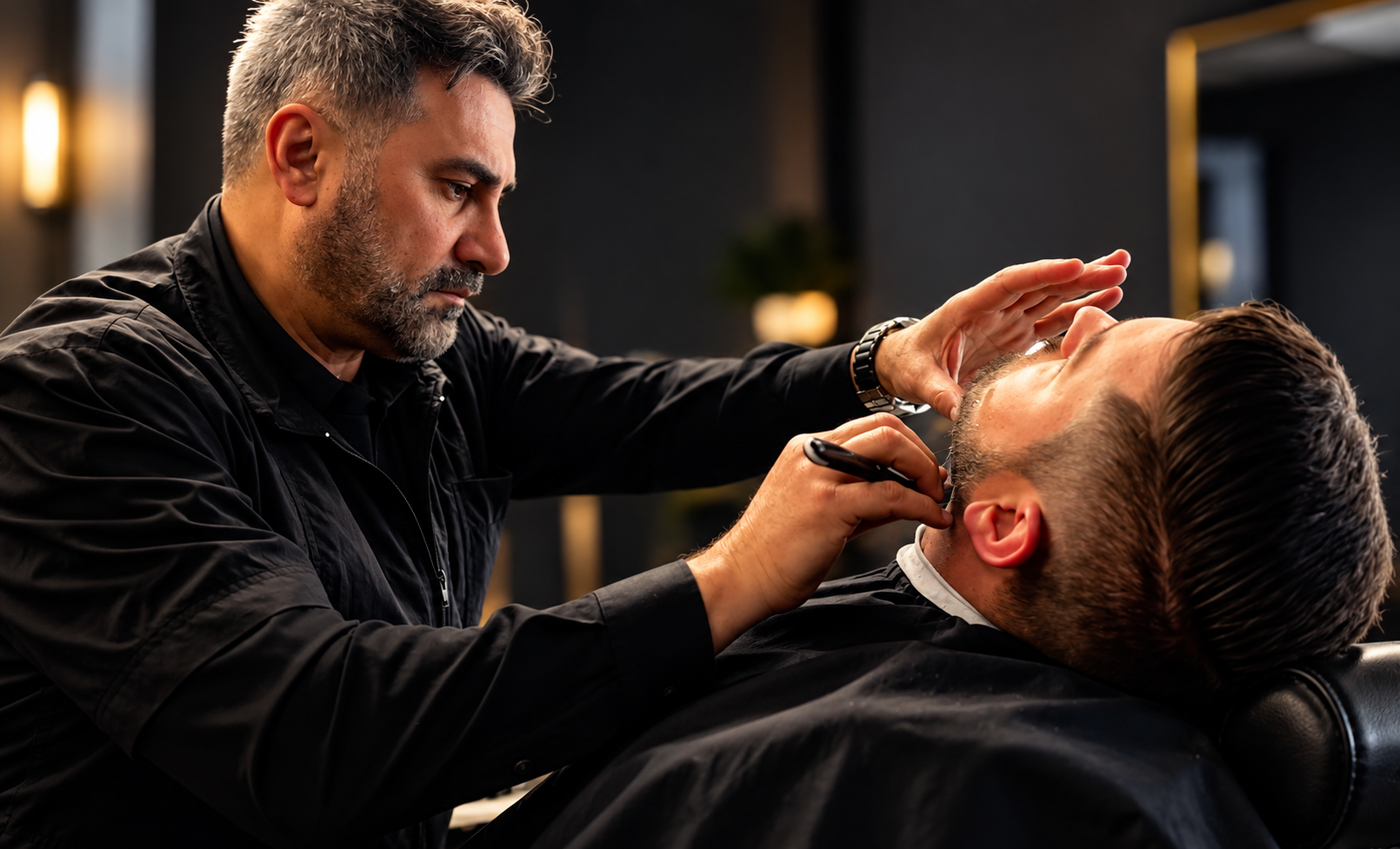 David Scott Weitz photographing a male barber at Players Barber Shop in Hatboro, Pennsylvania