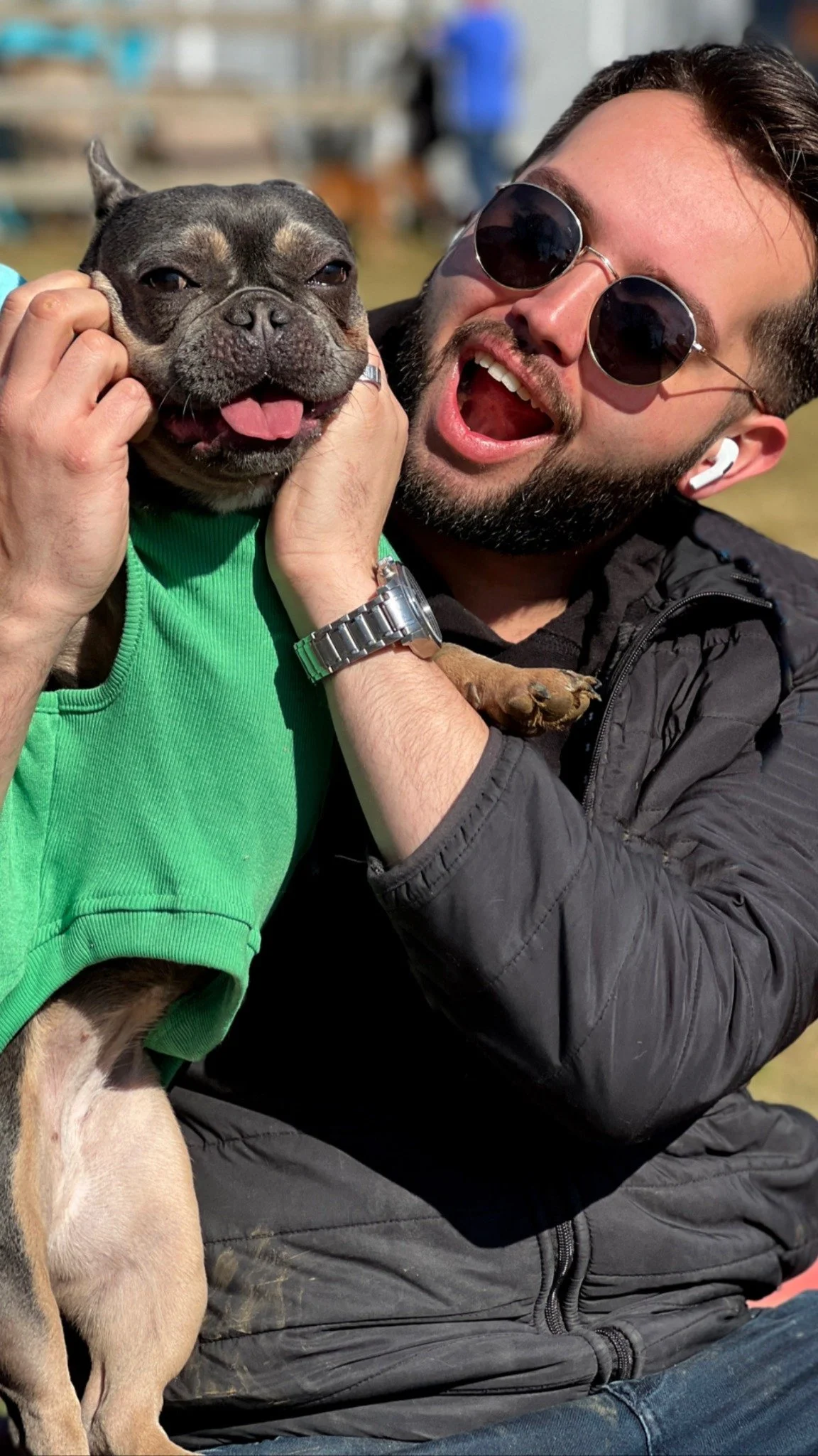 David Scott Weitz photographing a staff member with a French Bull Dog at Janry Pet Resort 